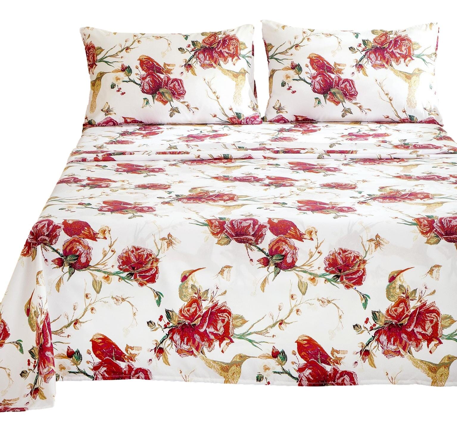 Tache Floral Hummingbirds Burgundy White Vintage Rose Garden Bed Sheet Set (SD-7676) - Tache Home Fashion