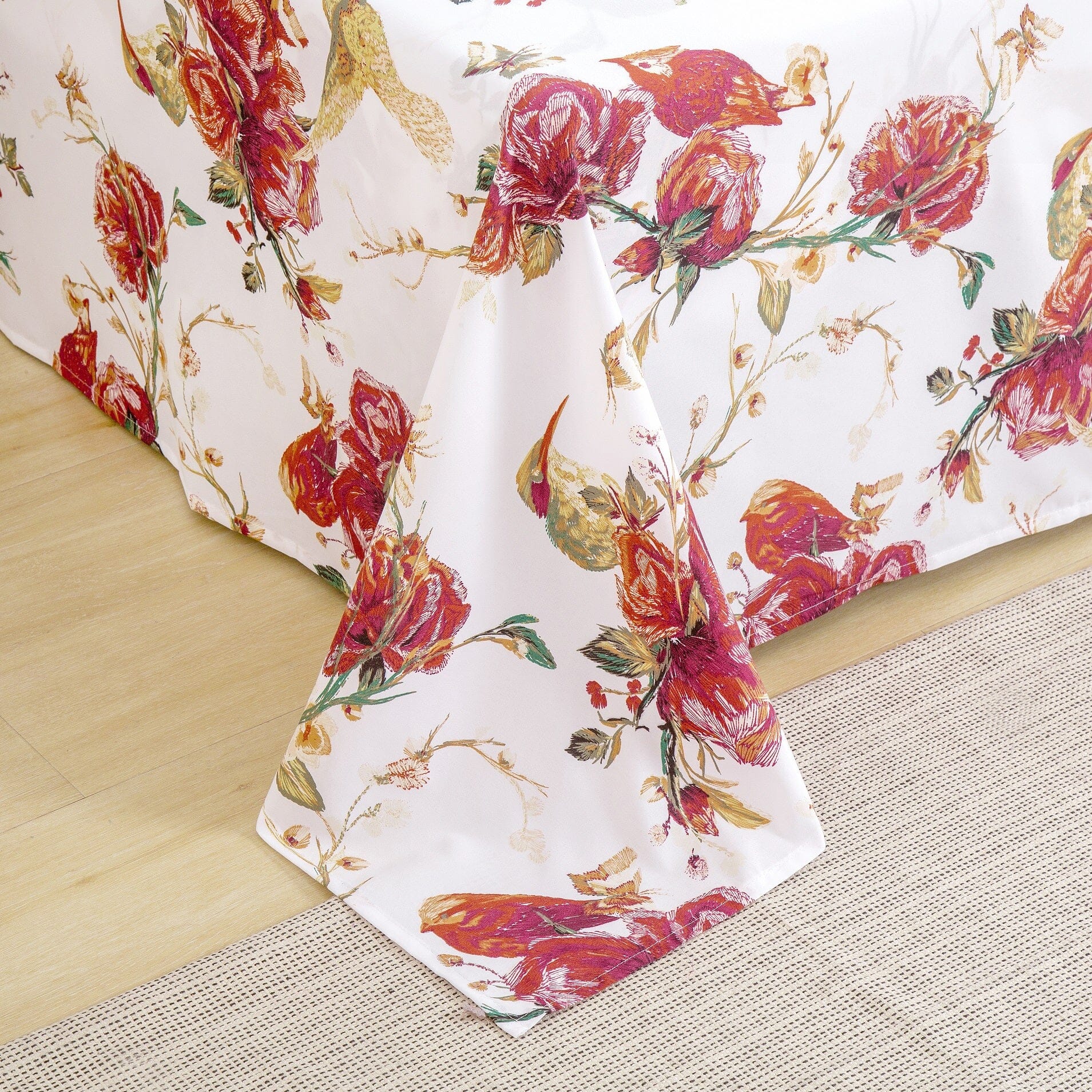Tache Floral Hummingbirds Burgundy White Vintage Rose Garden Bed Sheet Set (SD-7676) - Tache Home Fashion