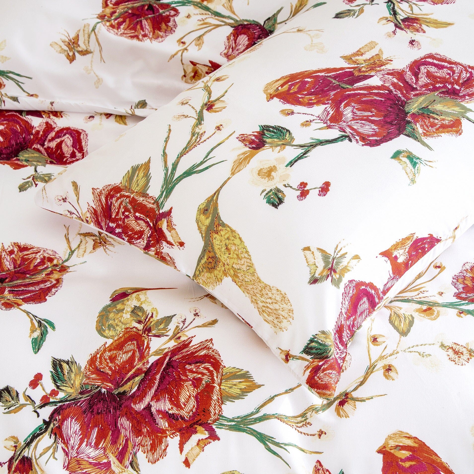 Tache Floral Hummingbirds Burgundy White Vintage Rose Garden Reversible Duvet Cover (SD-7676) - Tache Home Fashion