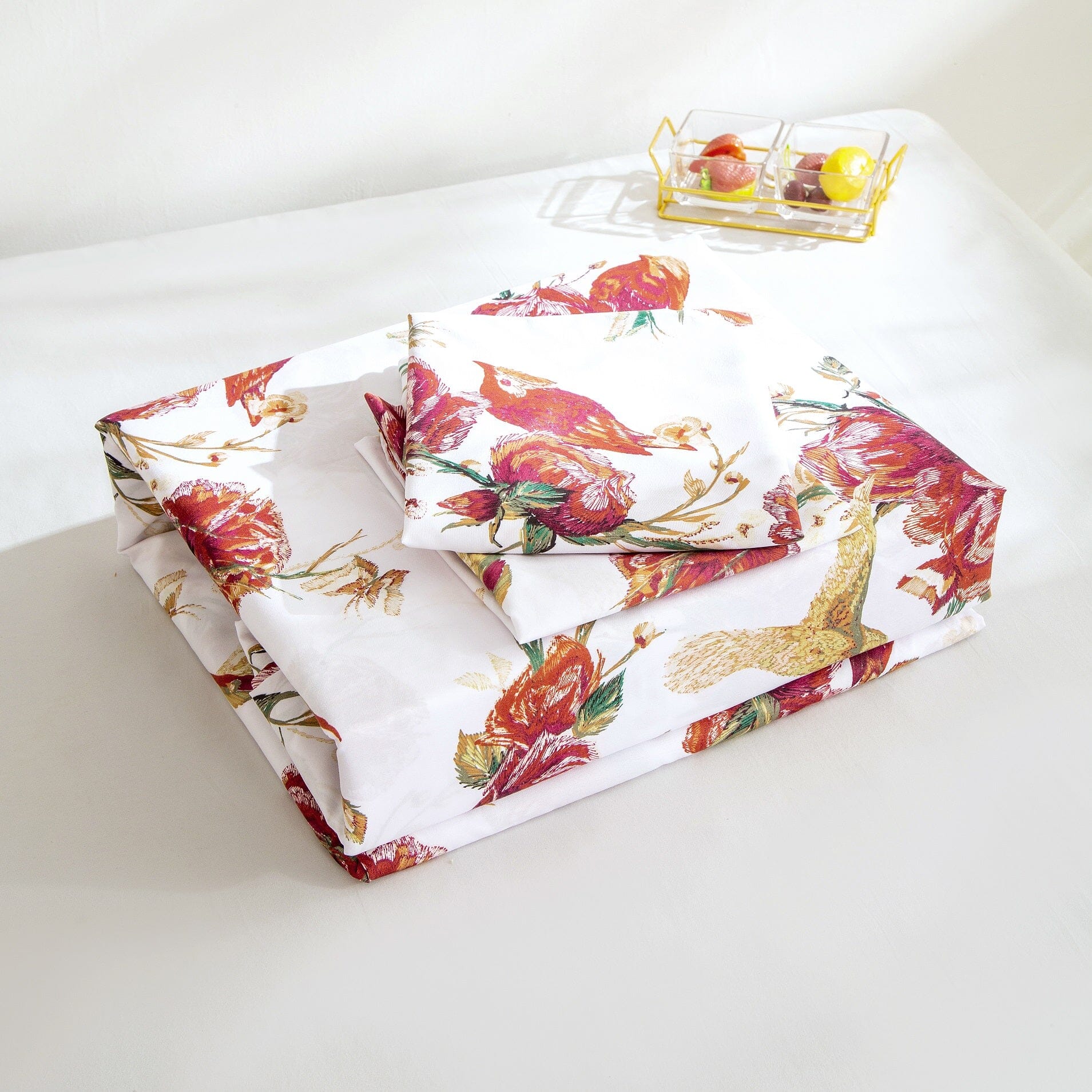 Tache Floral Hummingbirds Burgundy White Vintage Rose Garden Bed Sheet Set (SD-7676) - Tache Home Fashion