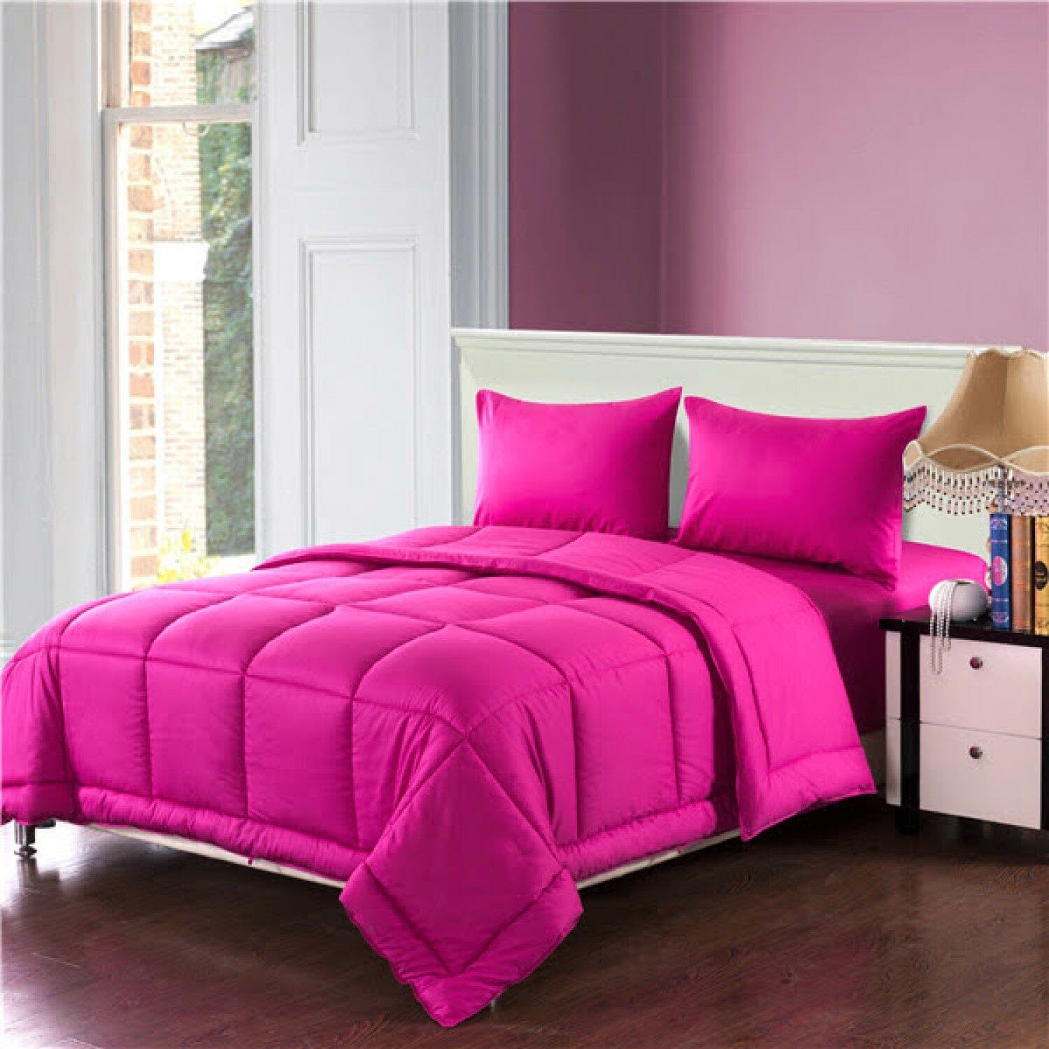Tache Cotton Baffle Box Stitched Hot Pink Comforter Set California King - Tache Home Fashion