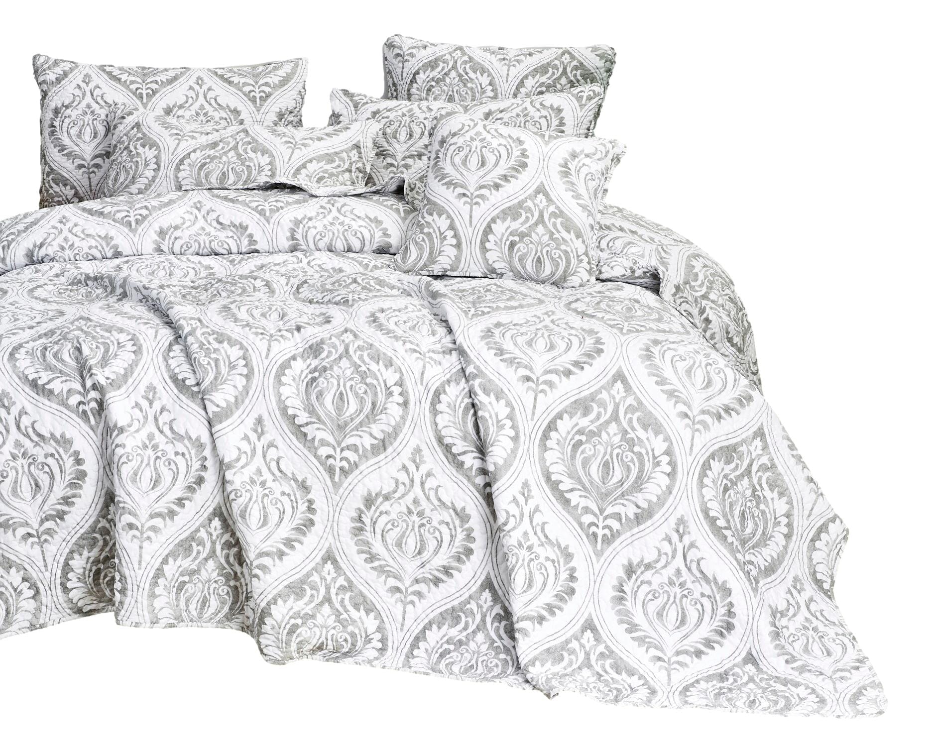 Tache Dreamy Moon Sky Ogee Damask Heather Grey White Quilt Set (TB300) - Tache Home Fashion