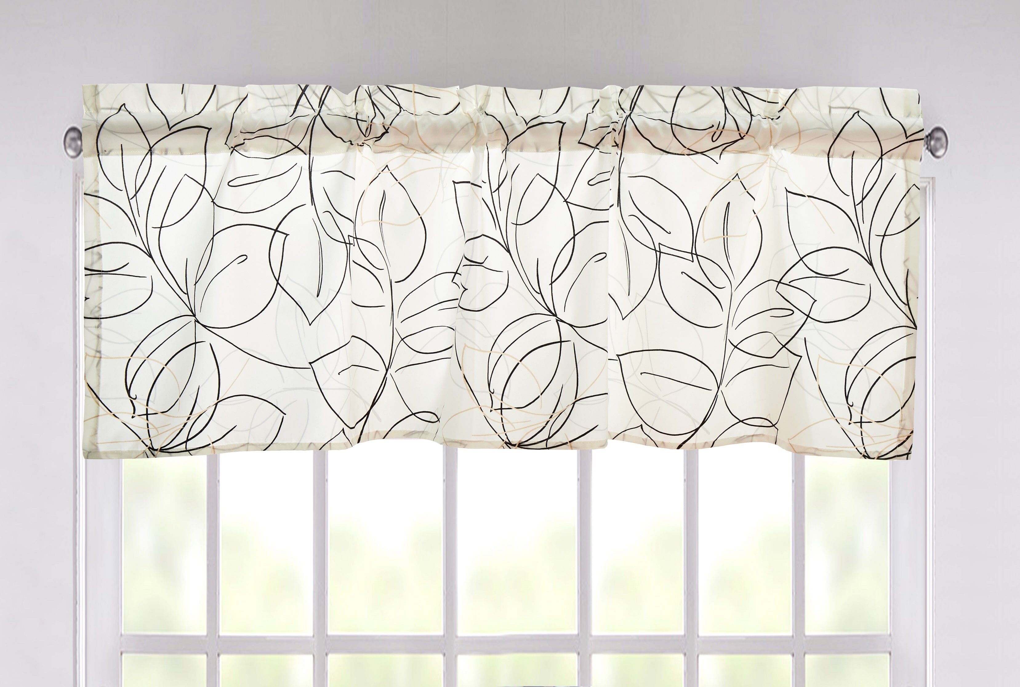 Tache Modern Abstract Leaf Line Art Foliage White Grey Black Gold Window Valance (TJ3571) - Tache Home Fashion