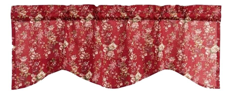 Tache Cotton Burgundy Floral Sheer Scalloped Window Treatment Fairy Tale Tea Party Valance (DXJ103443) - Tache Home Fashion