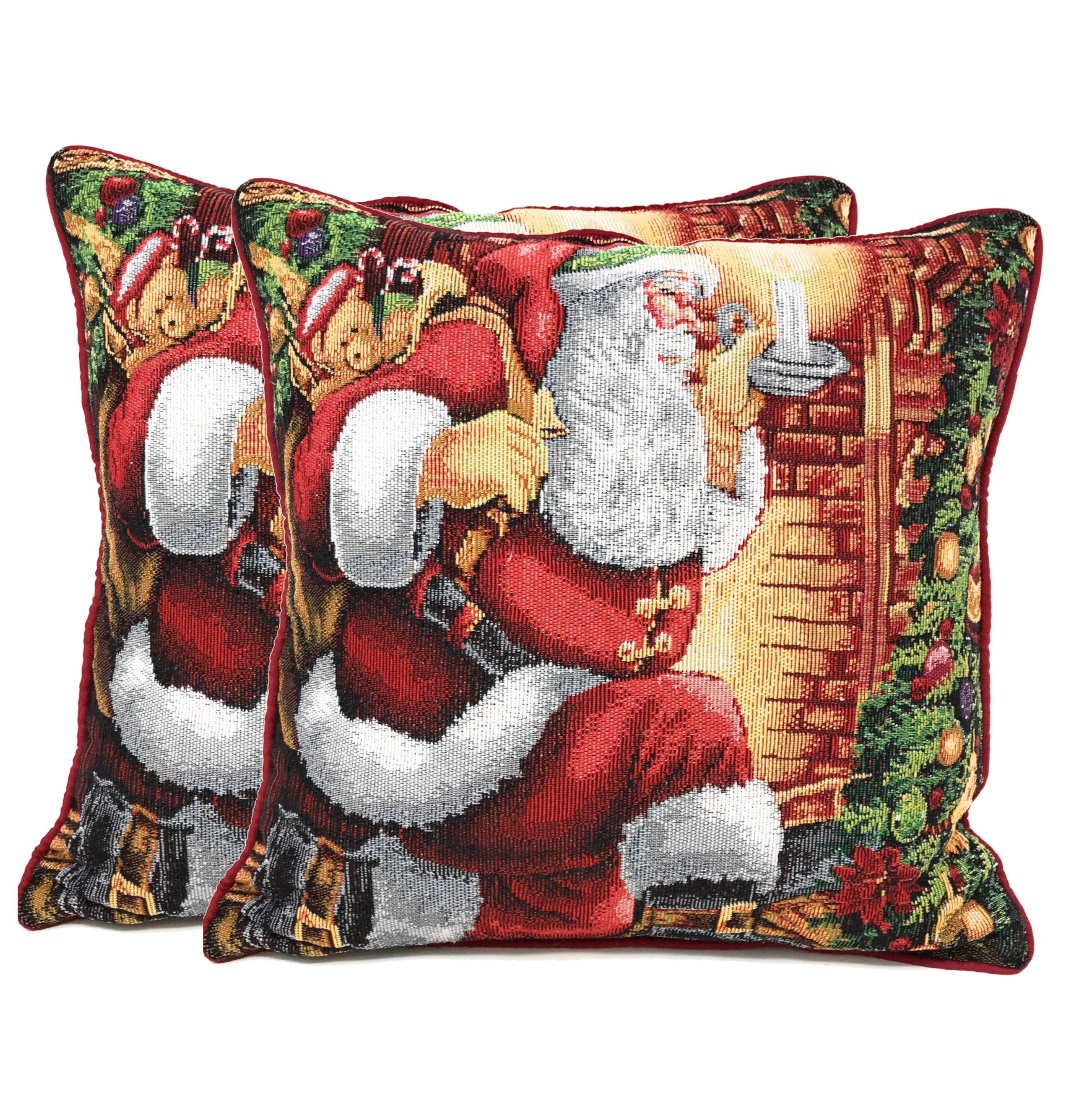 Tache Festive Santa Down the Chimney Tapestry Throw Pillow Cover (DB11533CC) - Tache Home Fashion