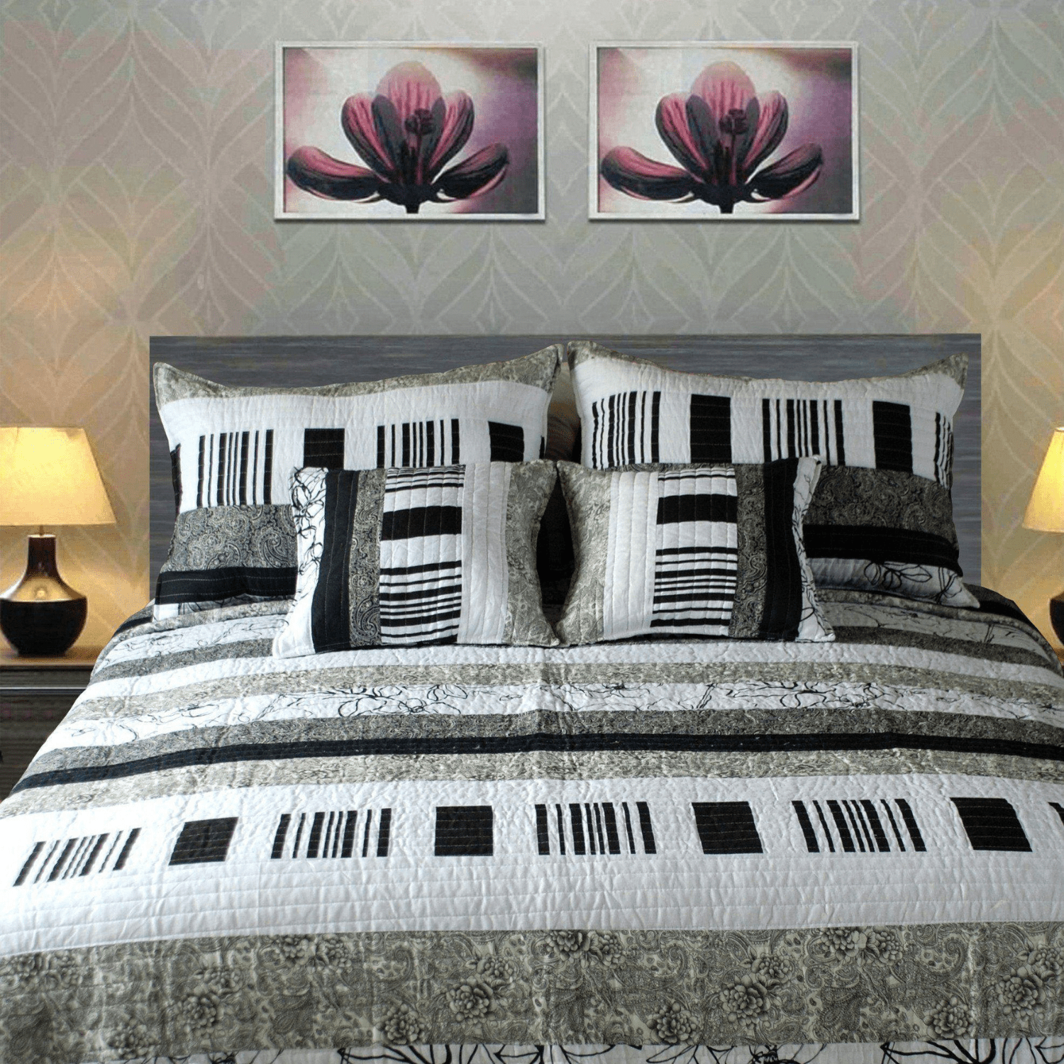 Tache Cotton Black White Gray Modern New York Penthouse Cushion Cover 2-Pieces (DXJ107075) - Tache Home Fashion