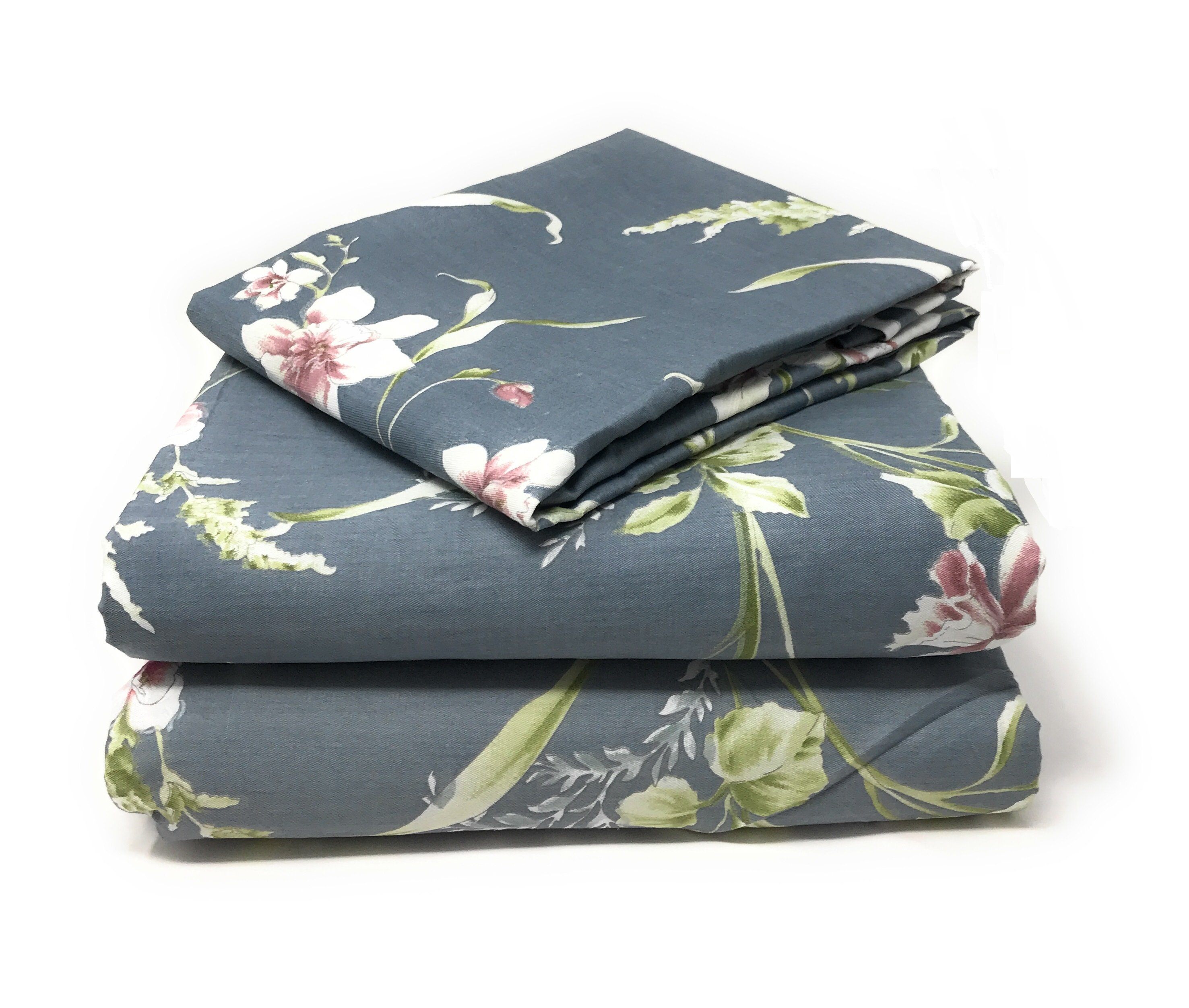 Tache Cotton Cherry Blossom Grey Floral Flat Sheet (2162FLT) - Tache Home Fashion