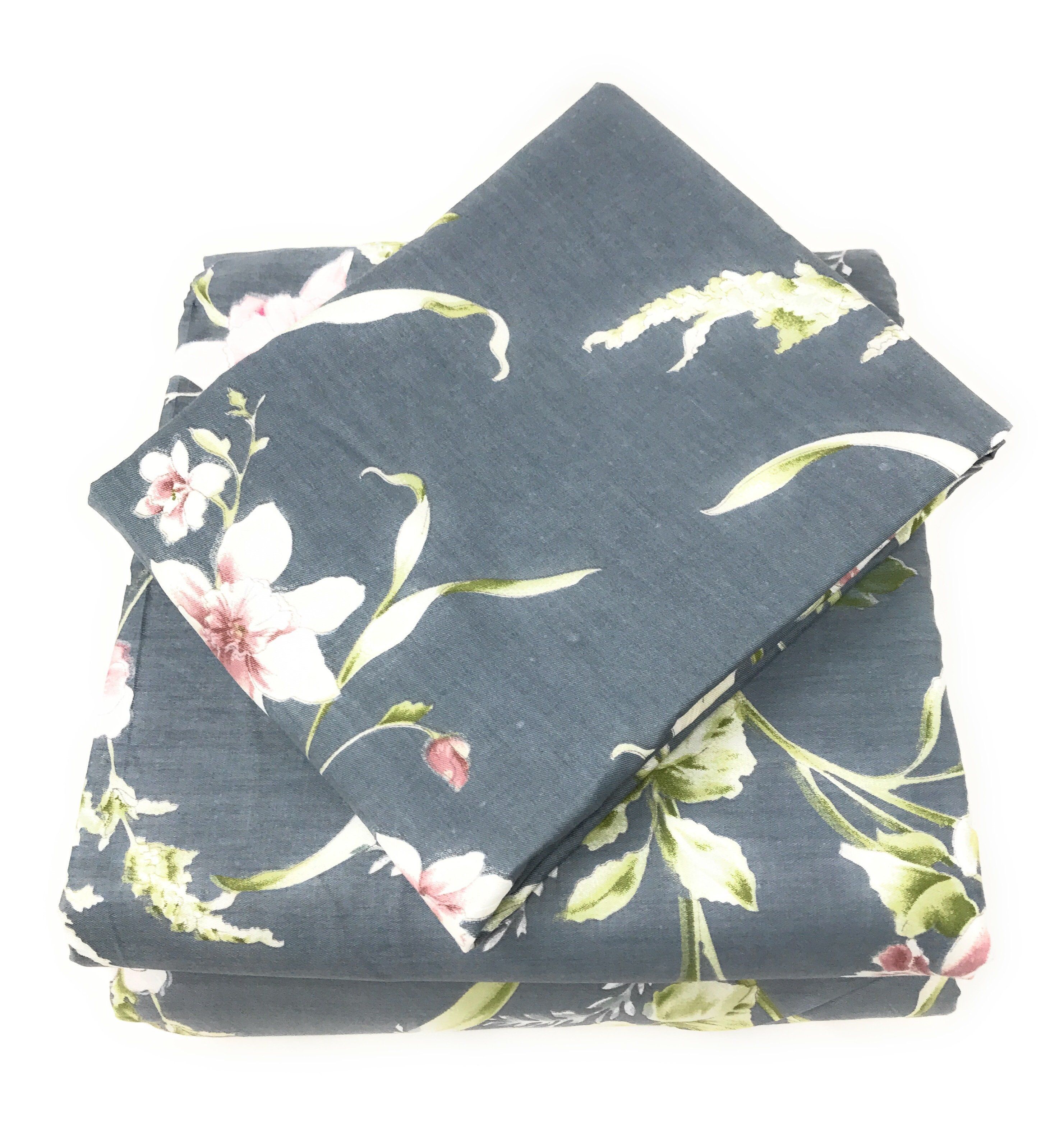 Tache Cotton Cherry Blossom Grey Floral Flat Sheet (2162FLT) - Tache Home Fashion