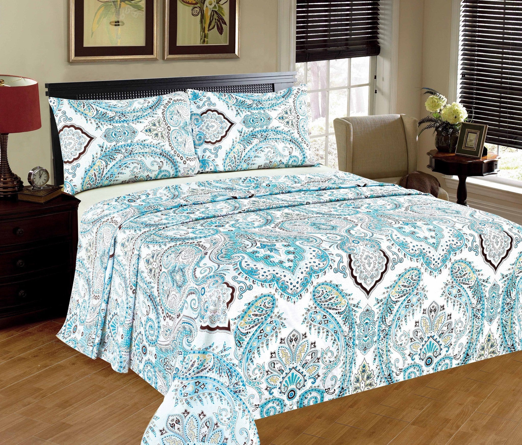 Tache Cotton Frozen Forest Blue Paisley Flat Sheet (2172FLT) - Tache Home Fashion