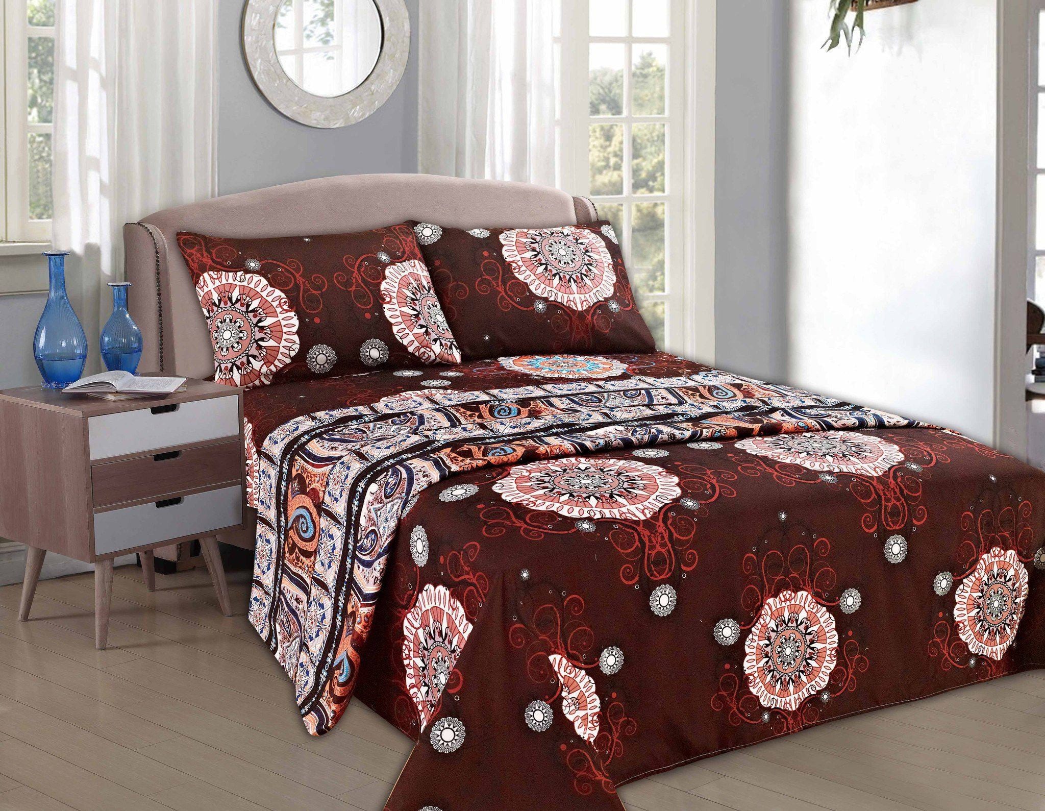 Tache Burgundy Palace Paisley Medallion Bed Sheet Set (2810FITFLT) - Tache Home Fashion