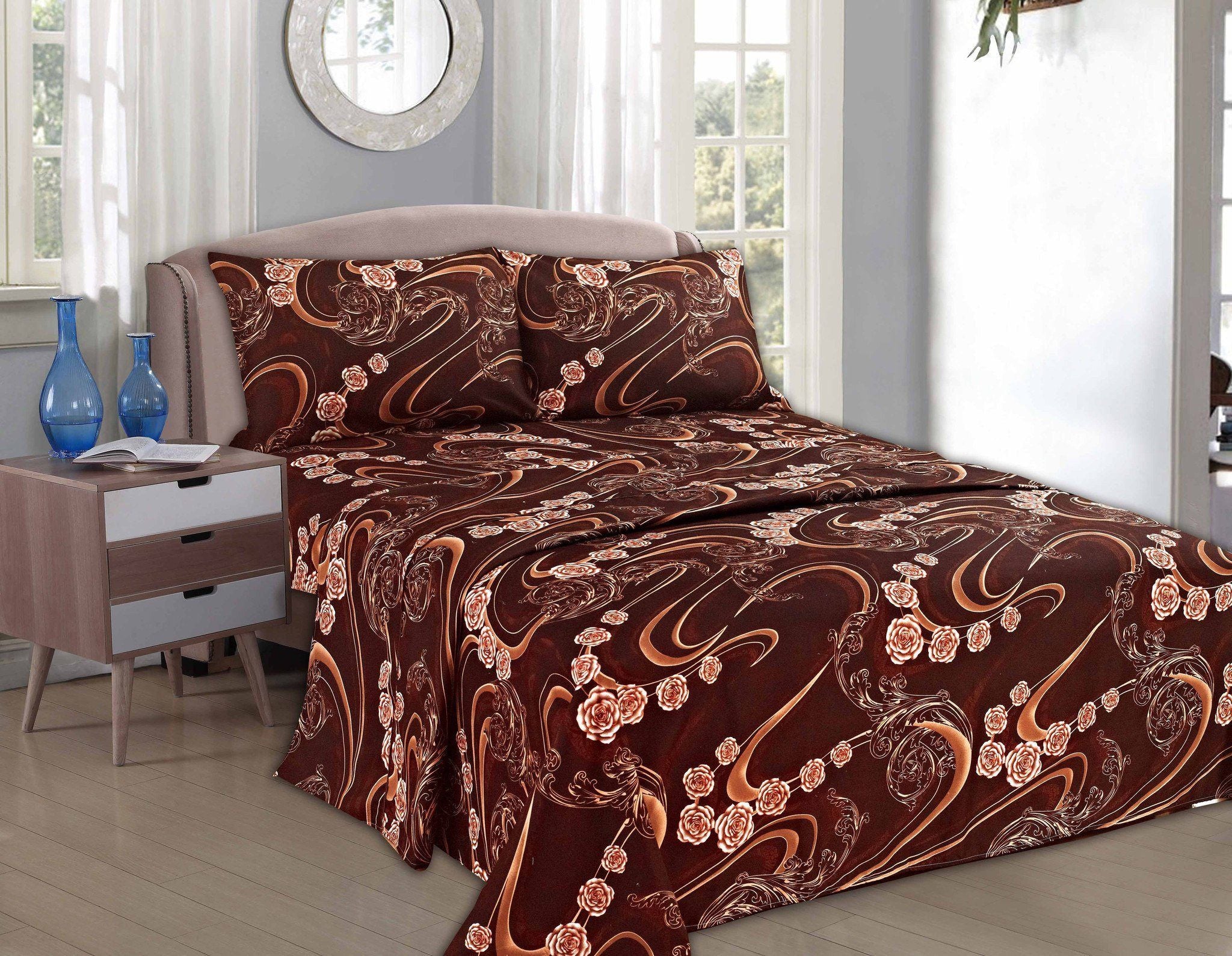 Tache Melted Gold Brown Floral Bed Sheet Set (2815FITFLT) - Tache Home Fashion