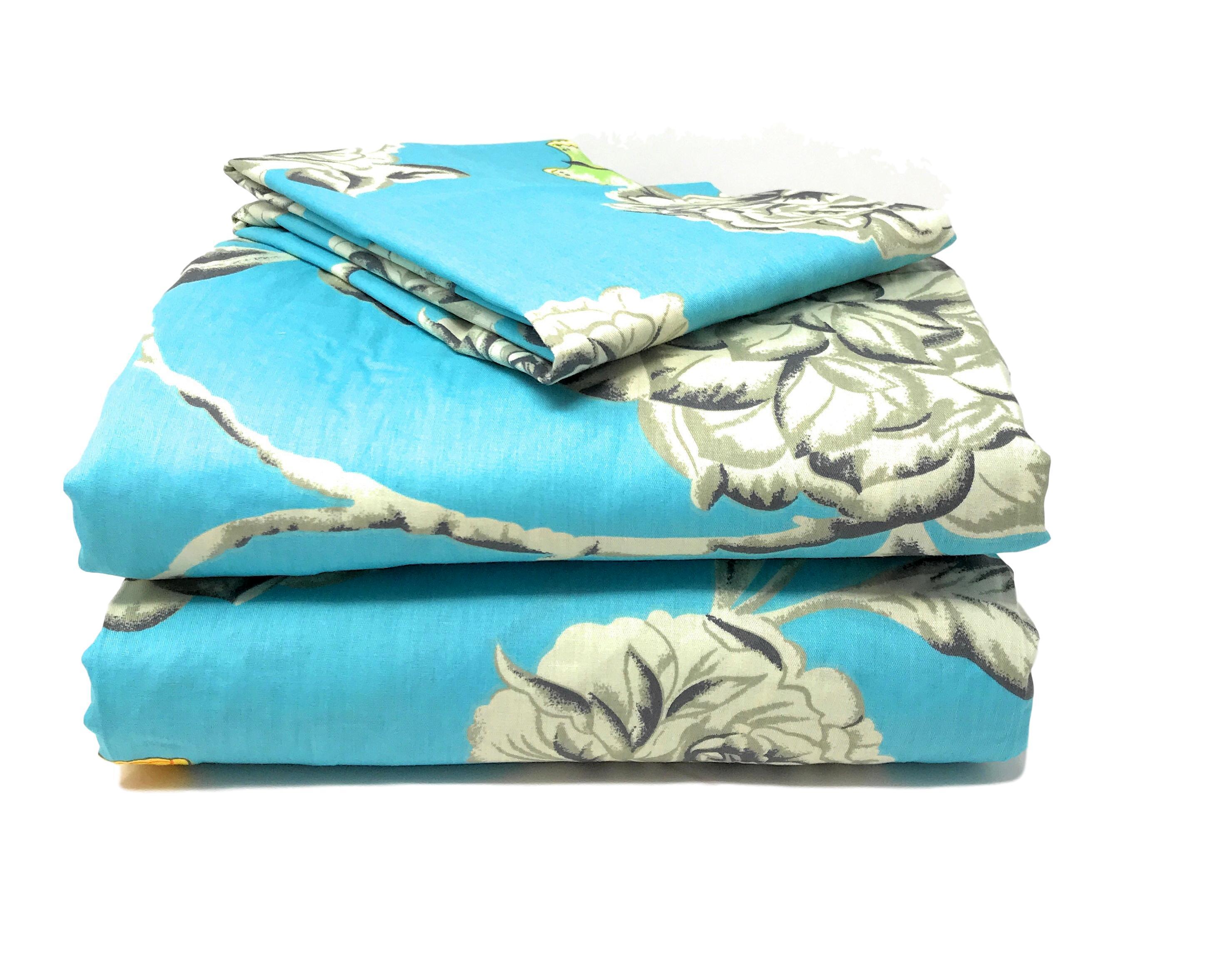 Tache Cotton Butterfly Wonderland Aqua Floral Flat Sheet (2142FLT) - Tache Home Fashion