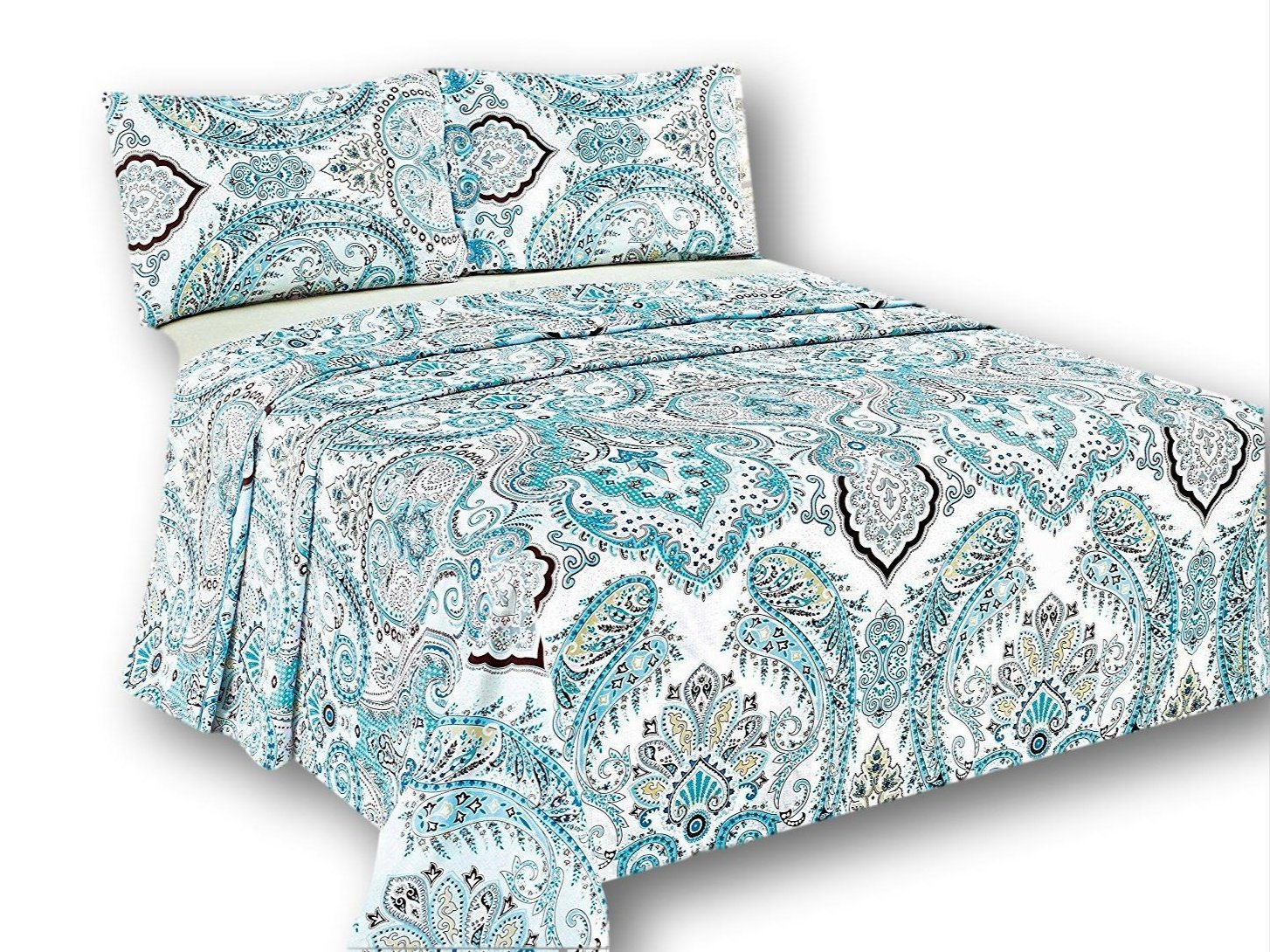 Tache Cotton Frozen Forest Blue Paisley Flat Sheet (2172FLT) - Tache Home Fashion