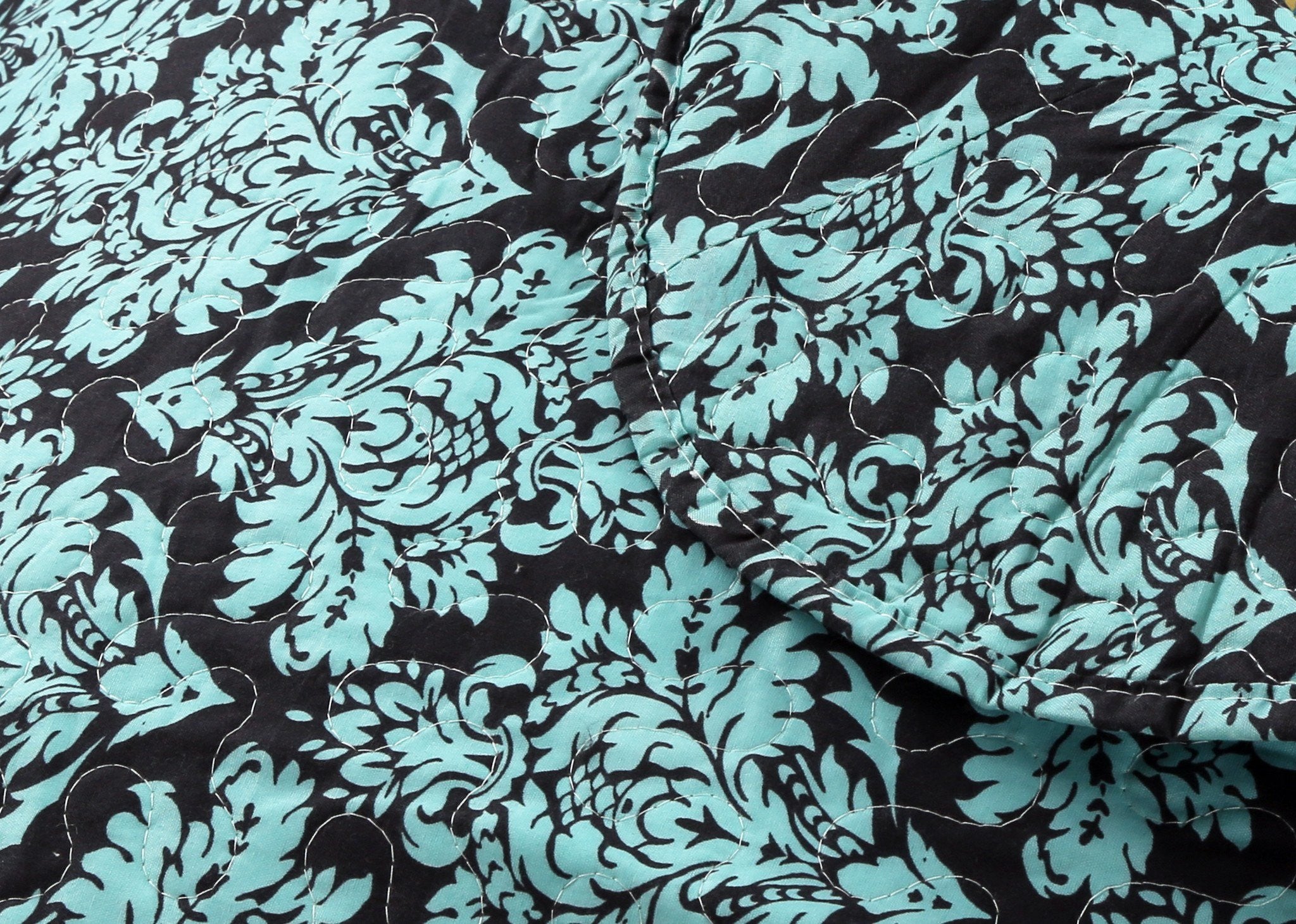Tache Damask Ornate Baroque Teal Turquoise Blue Green Scalloped Quilt Set (SD-3300) - Tache Home Fashion