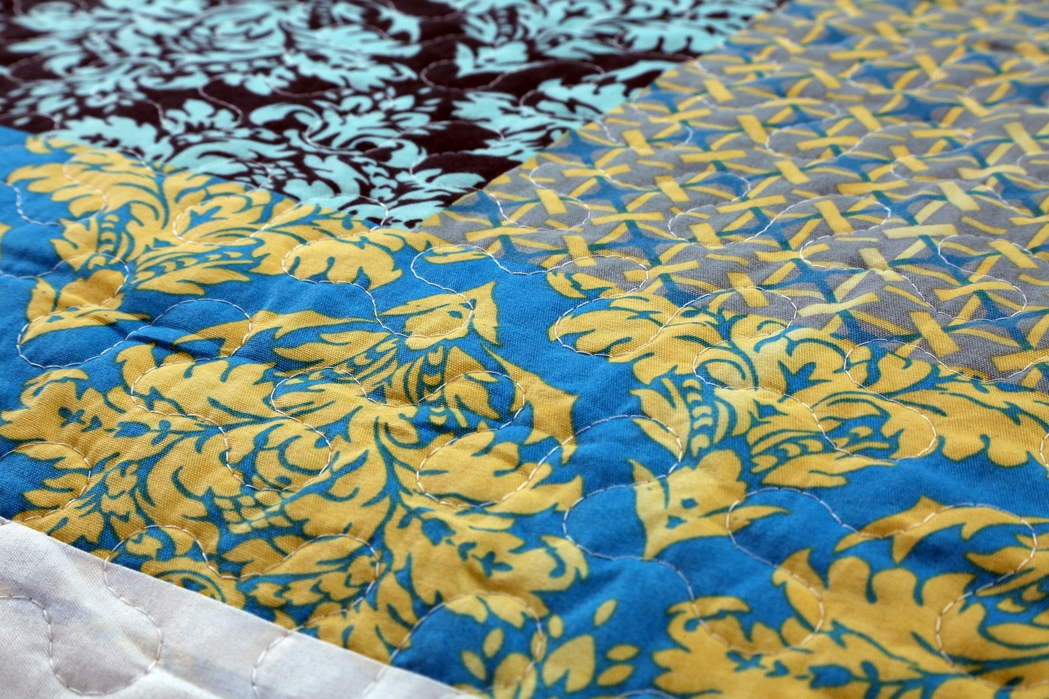 Tache Damask Ornate Baroque Teal Turquoise Blue Green Scalloped Quilt Set (SD-3300) - Tache Home Fashion