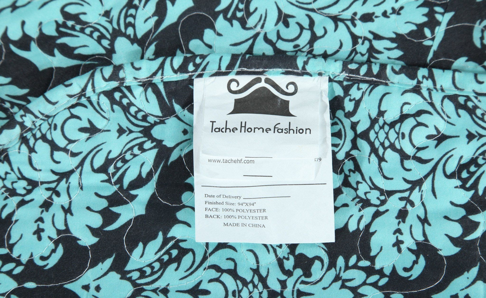 Tache Damask Ornate Baroque Teal Turquoise Blue Green Scalloped Quilt Set (SD-3300) - Tache Home Fashion