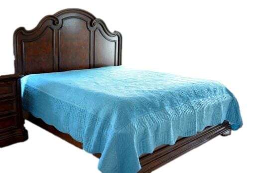 Tache Super Soft Blue Scalloped Good Vibration Quilted Fleece Bedspread Set (DXJ109041-2) - Tache Home Fashion