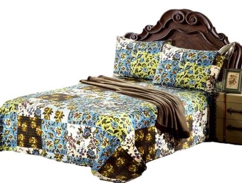 Tache Mystical Forest Green Blue Leaves Cotton Quilt Set (KST1504) - Tache Home Fashion