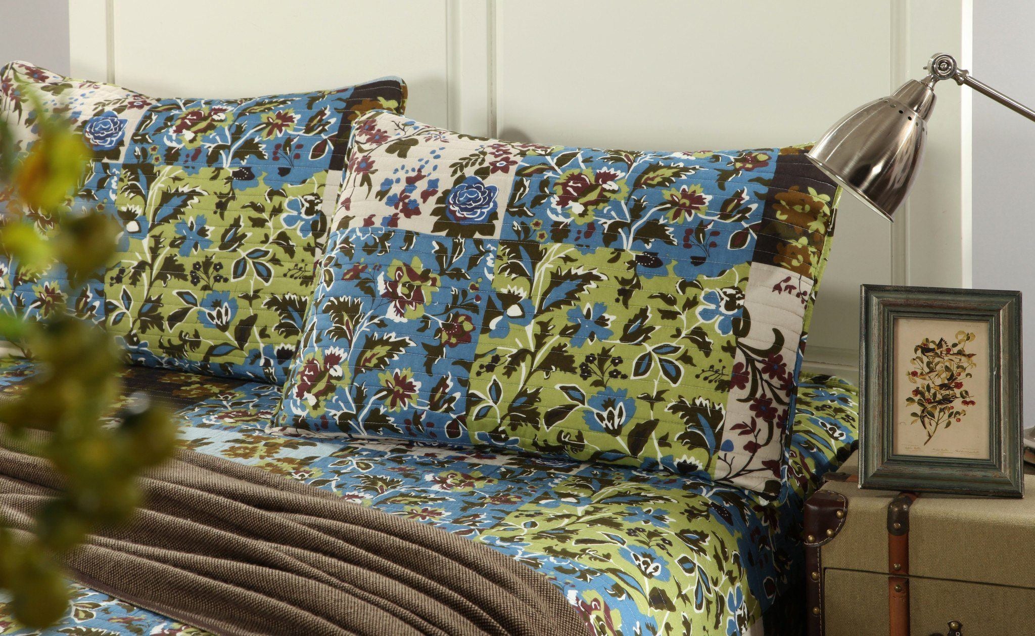 Tache Mystical Forest Green Blue Leaves Cotton Quilt Set (KST1504) - Tache Home Fashion