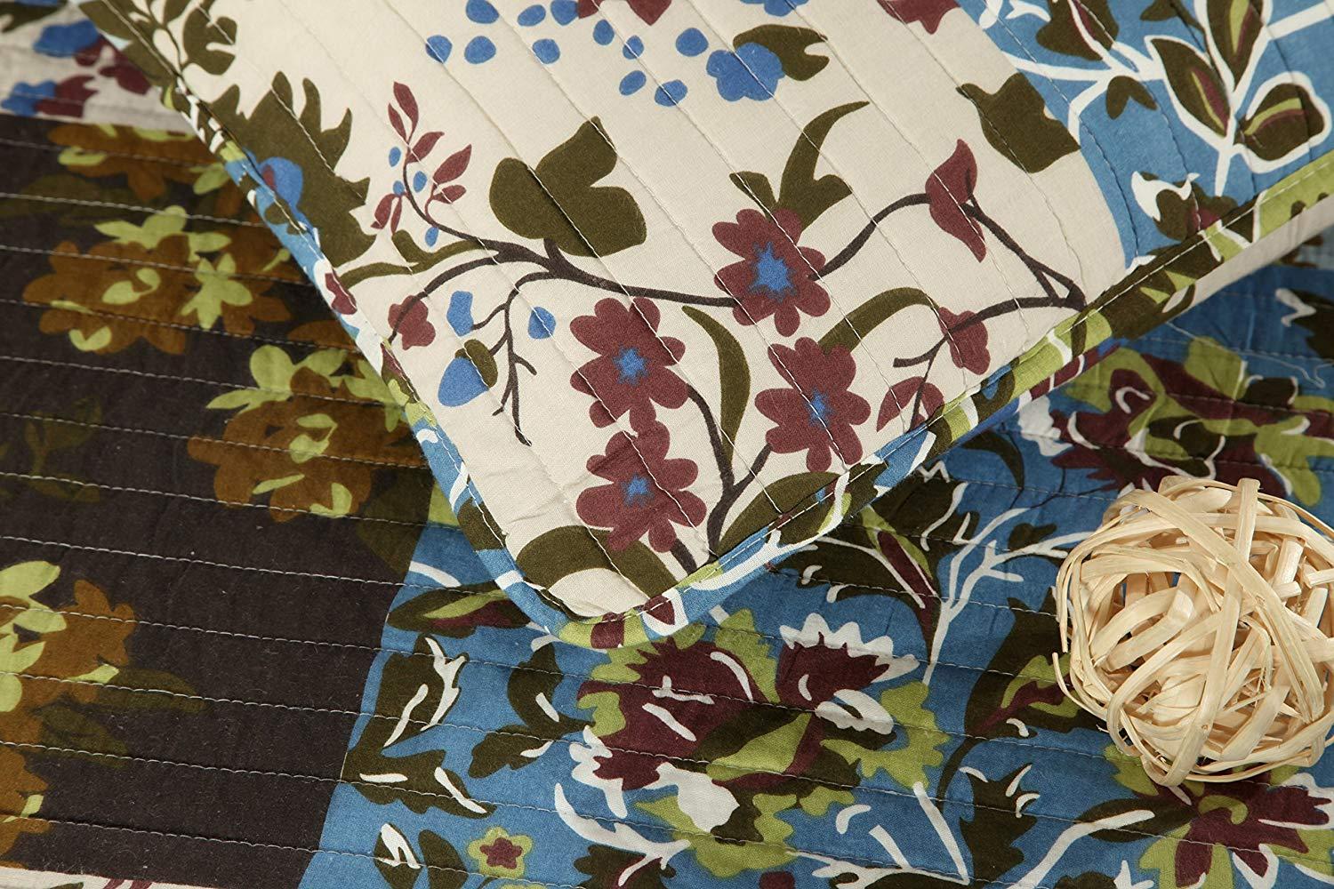 Tache Mystical Forest Green Blue Leaves Cotton Quilt Set (KST1504) - Tache Home Fashion