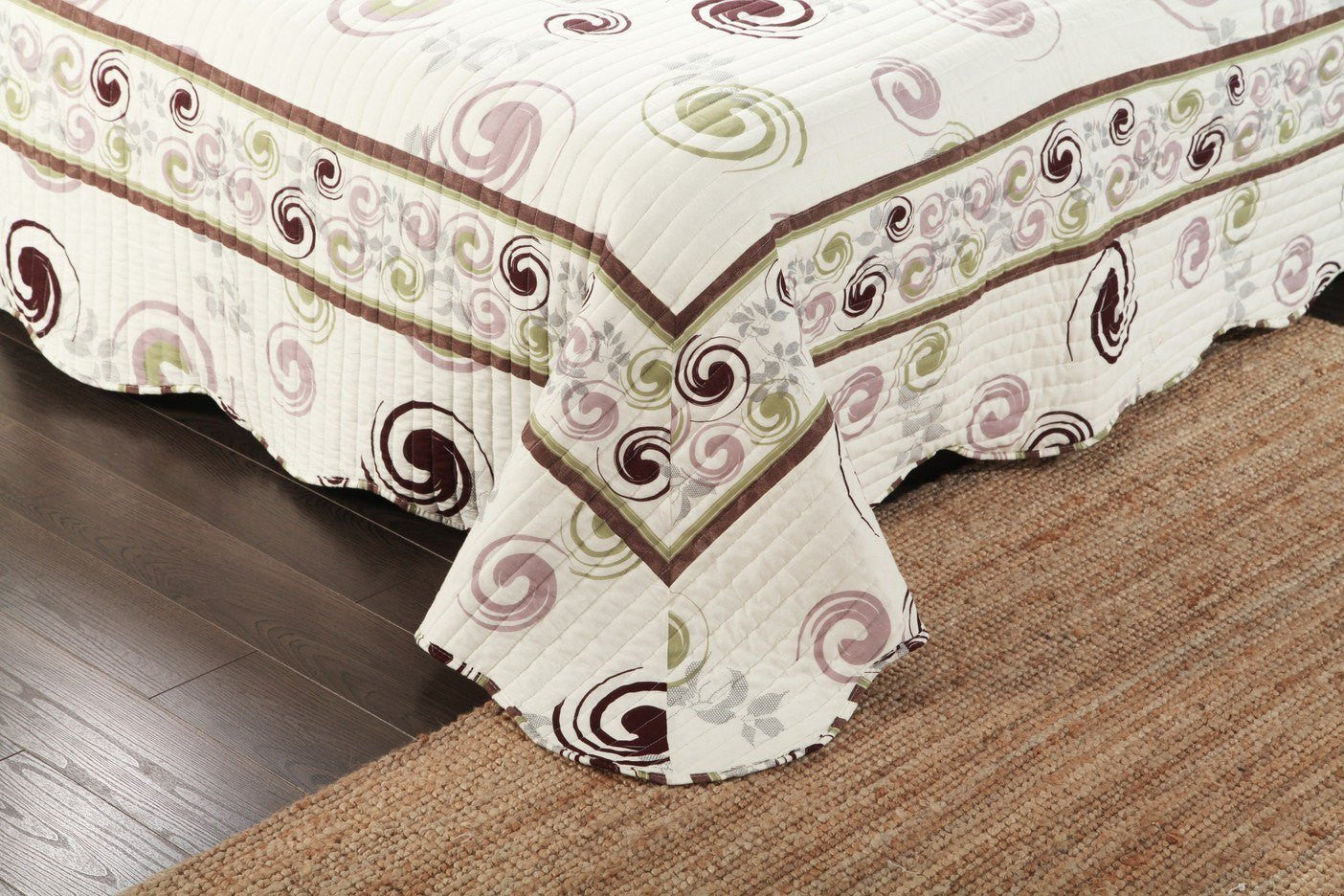 Tache Summer Storm Geometric Swirl Ivory White Scalloped Cotton Quilt Set (DSW019) - Tache Home Fashion