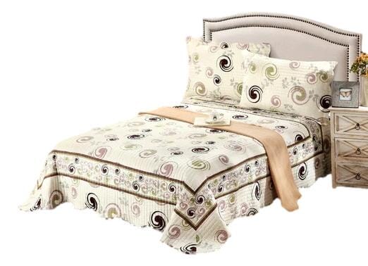 Tache Summer Storm Geometric Swirl Ivory White Scalloped Cotton Quilt Set (DSW019) - Tache Home Fashion