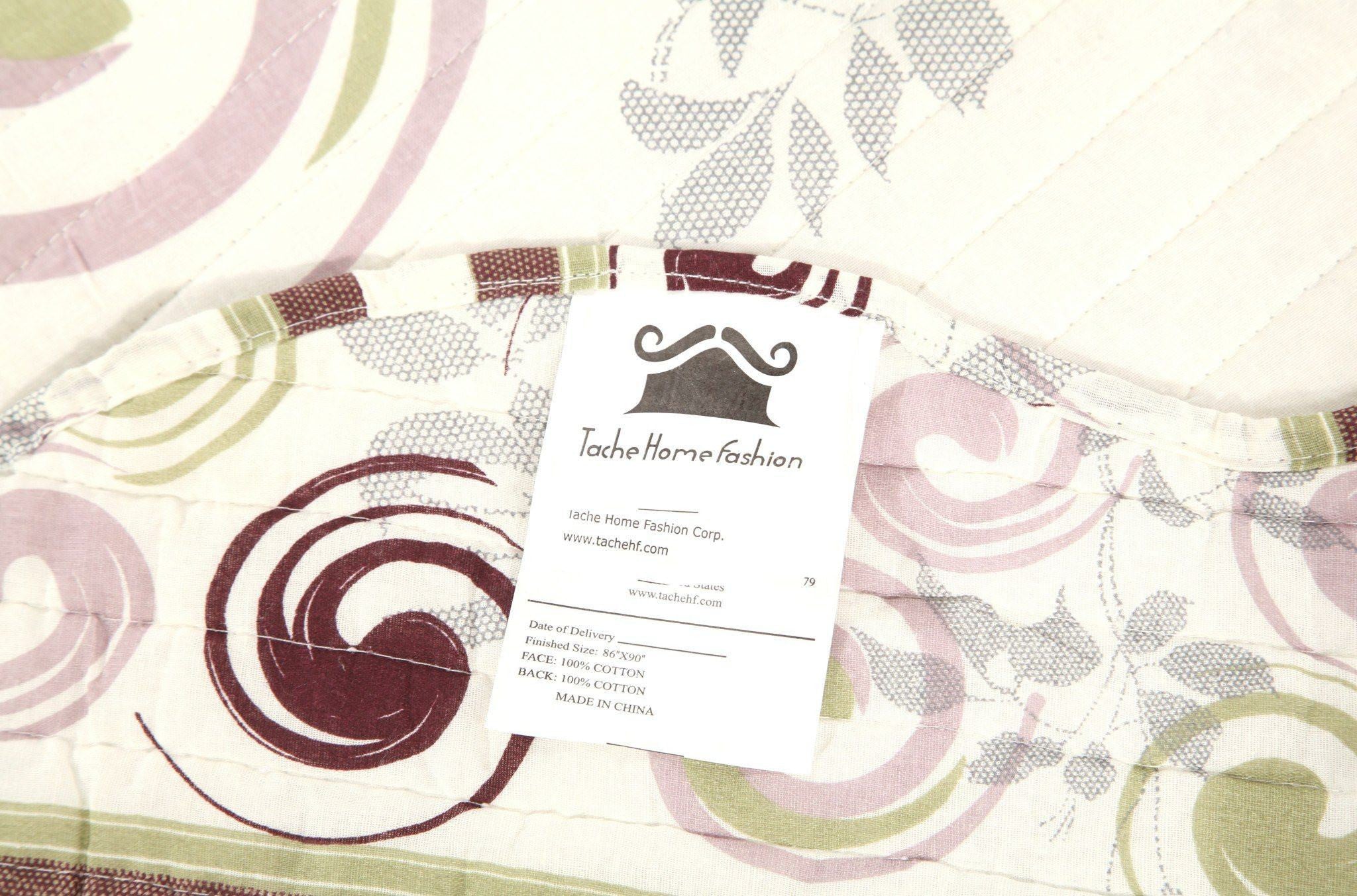 Tache Summer Storm Geometric Swirl Ivory White Scalloped Cotton Quilt Set (DSW019) - Tache Home Fashion