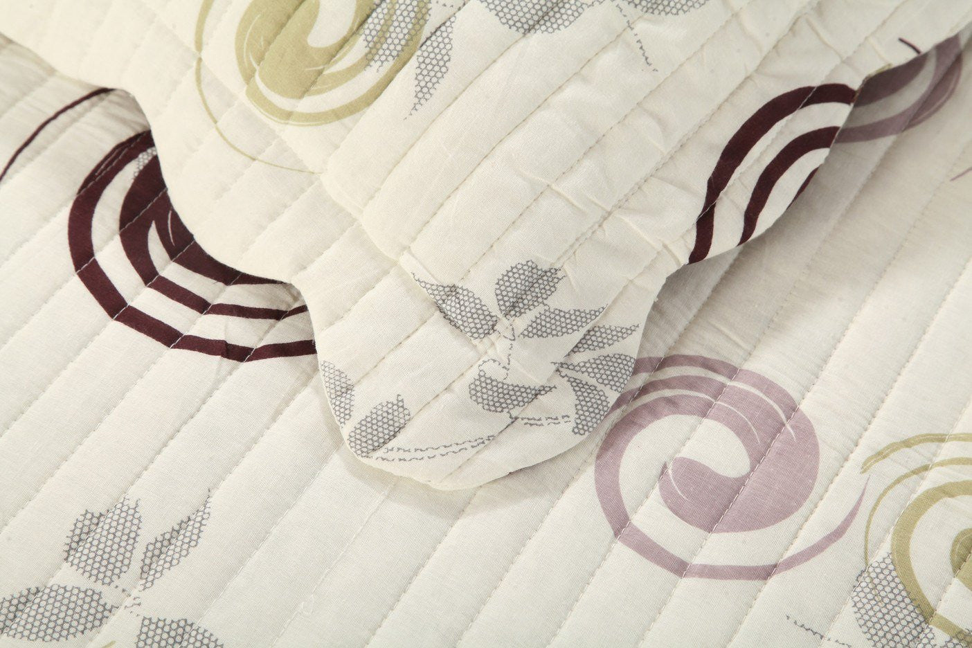 Tache Summer Storm Geometric Swirl Ivory White Scalloped Cotton Quilt Set (DSW019) - Tache Home Fashion
