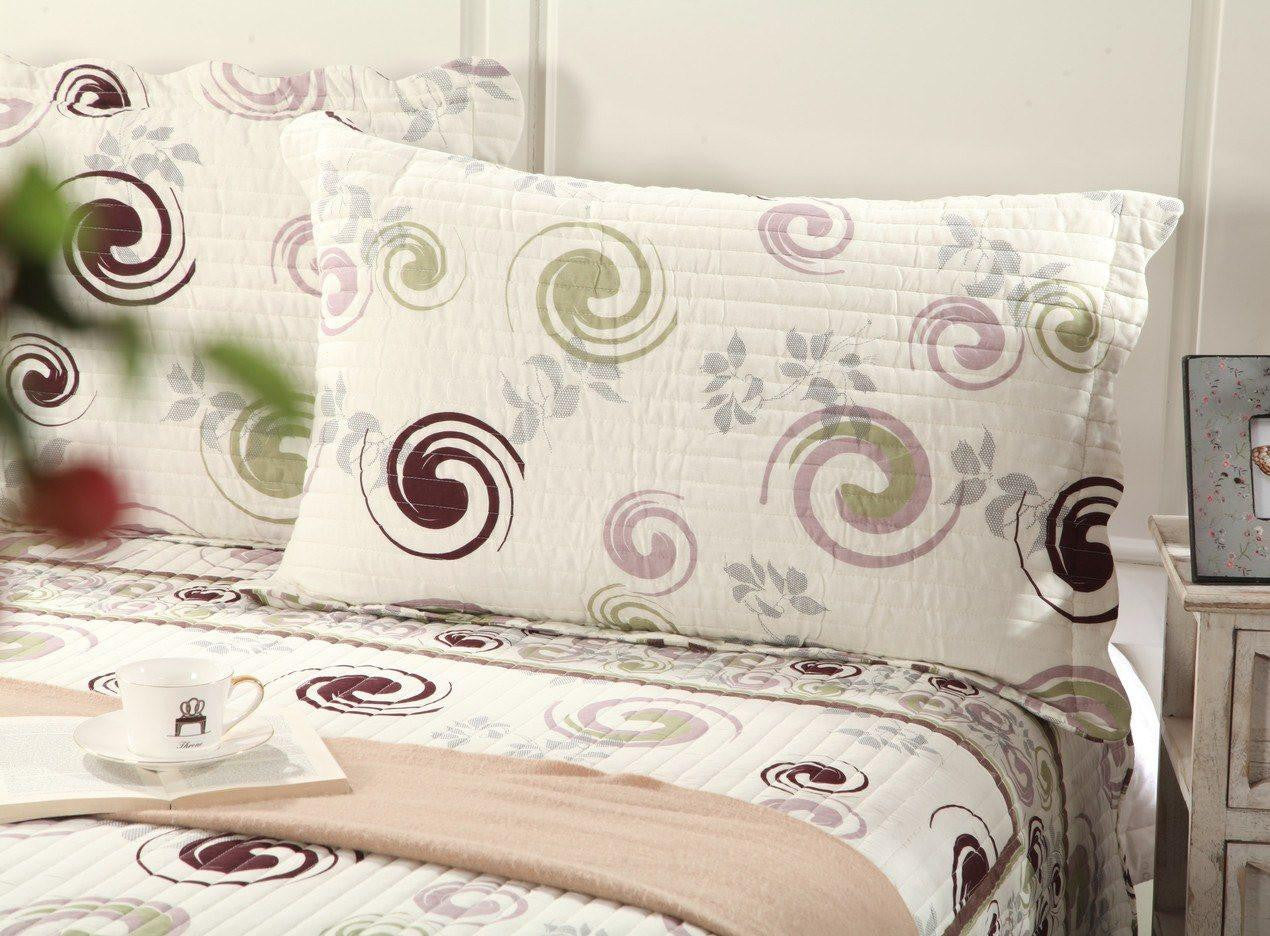 Tache Summer Storm Geometric Swirl Ivory White Scalloped Cotton Quilt Set (DSW019) - Tache Home Fashion