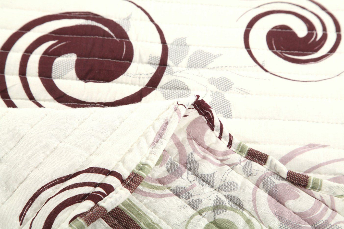 Tache Summer Storm Geometric Swirl Ivory White Scalloped Cotton Quilt Set (DSW019) - Tache Home Fashion