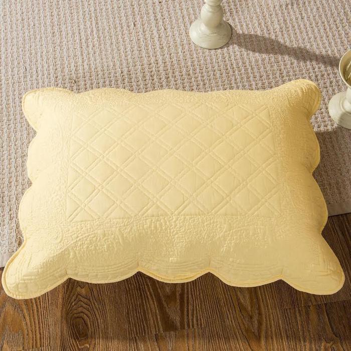 Tache Yellow Diamond Matelasse Scalloped Buttercup Puffs Pillow Sham (YELLEMDES) - Tache Home Fashion