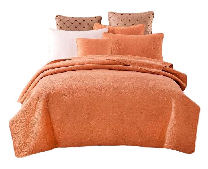 Tache Tuscany Sunrise Medallion Orange Rustic Stone Washed Cotton Quilt Set (JHW-595) - Tache Home Fashion