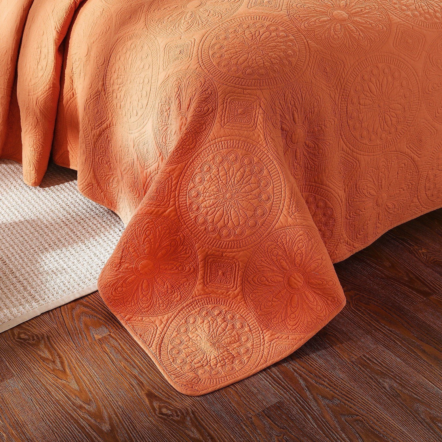 Tache Tuscany Sunrise Medallion Orange Rustic Stone Washed Cotton Quilt Set (JHW-595) - Tache Home Fashion