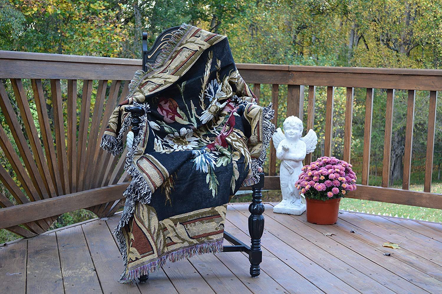 Tache Floral Wheat Bouquet Harvest Tapestry Throw with Fringe (1358) - Tache Home Fashion