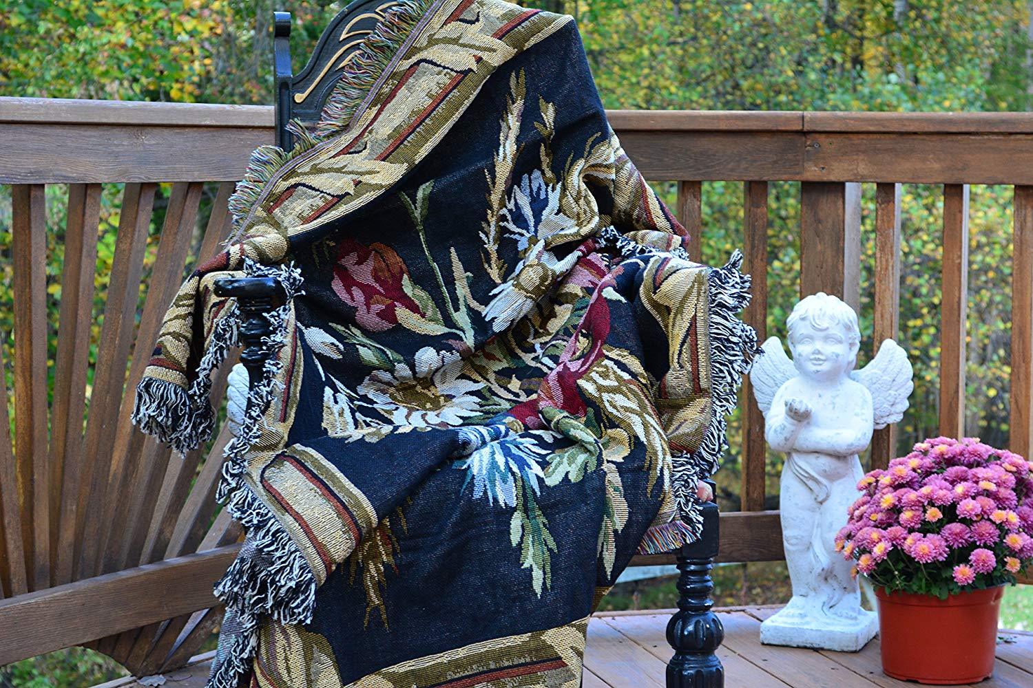 Tache Floral Wheat Bouquet Harvest Tapestry Throw with Fringe (1358) - Tache Home Fashion