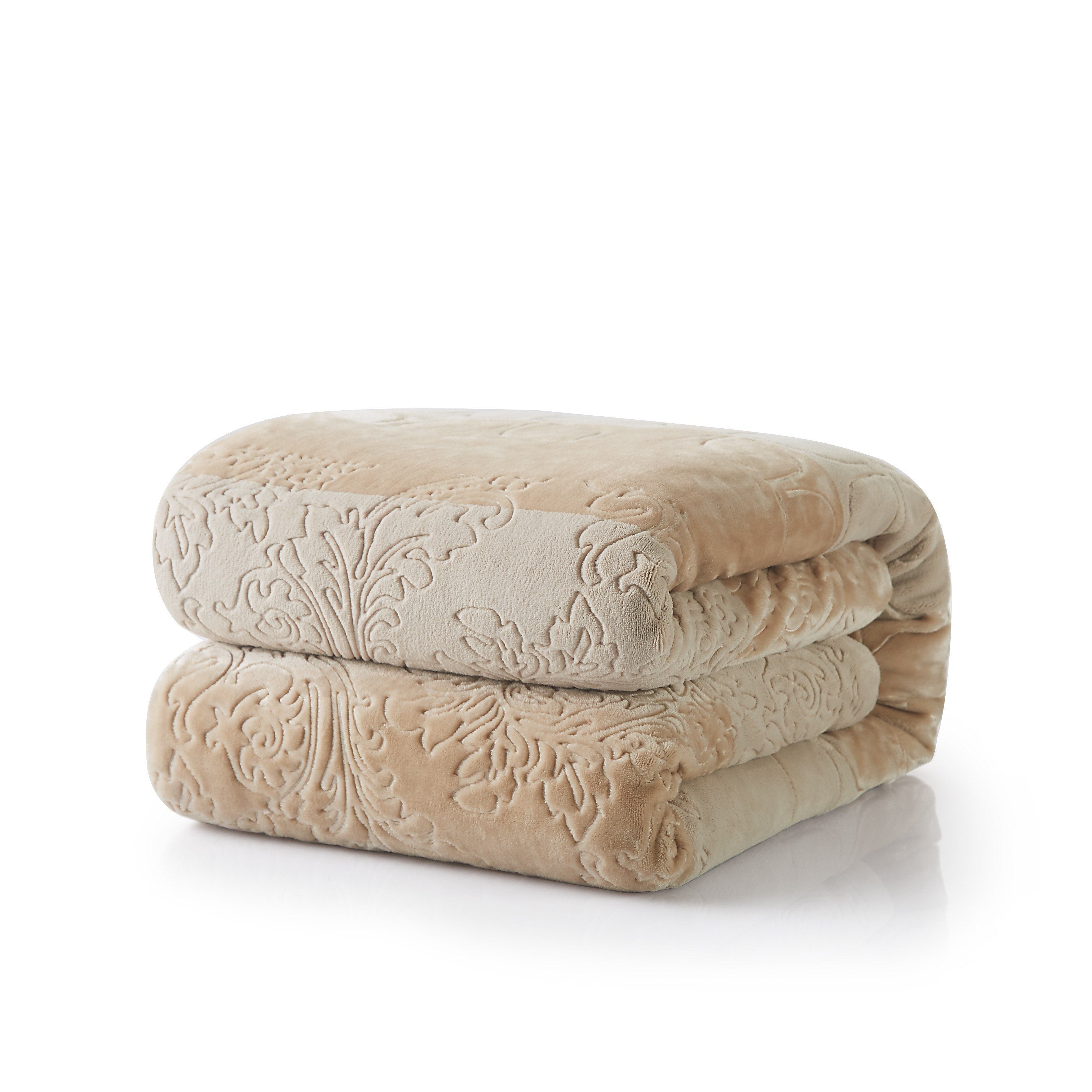 Tache Embossed Bubbly Champagne Beige Sherpa Throw Blanket (TA62088) - Tache Home Fashion