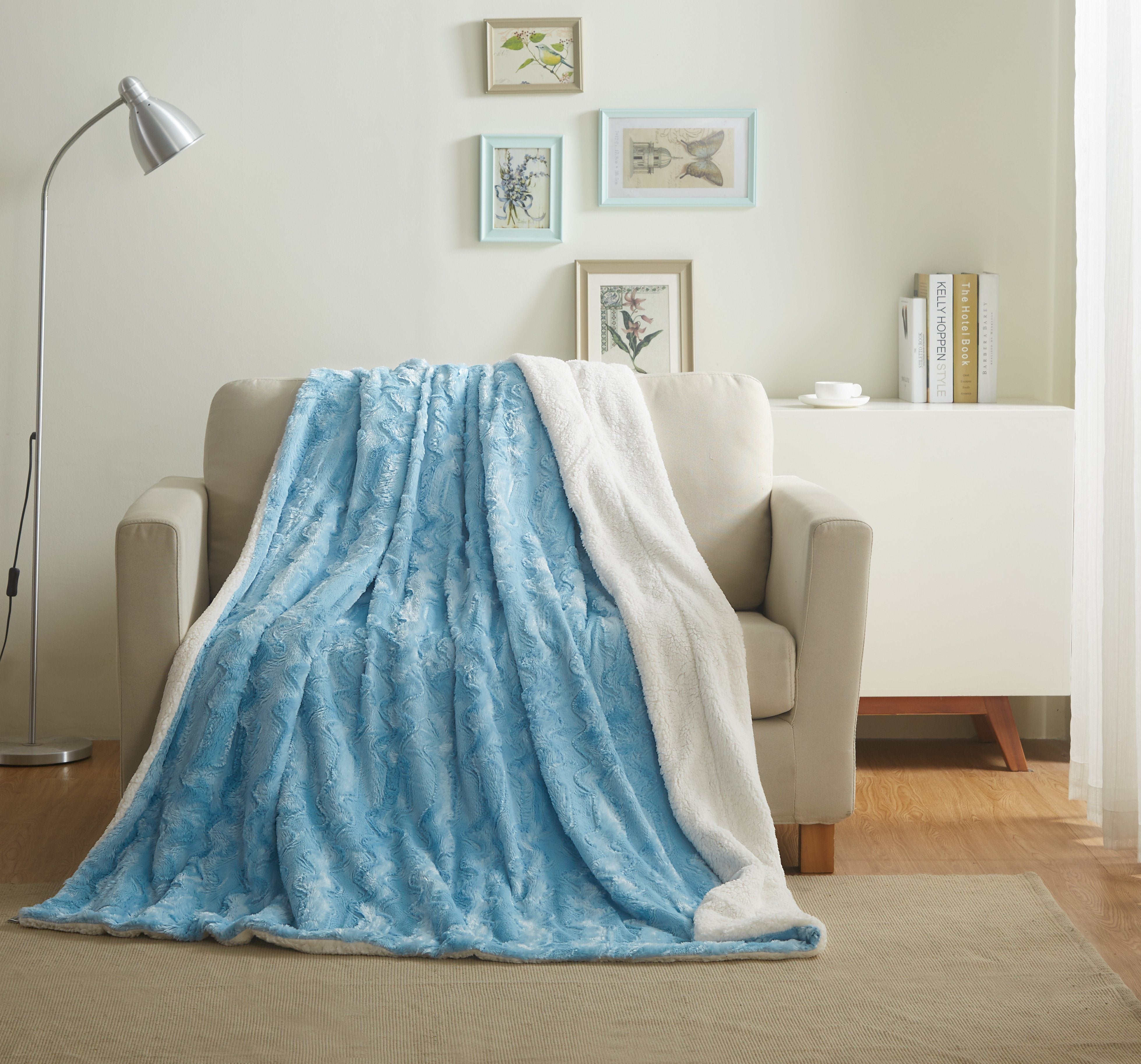 Tache Faux Fur Blue Sky Soft Throw Blanket (#8) - Tache Home Fashion