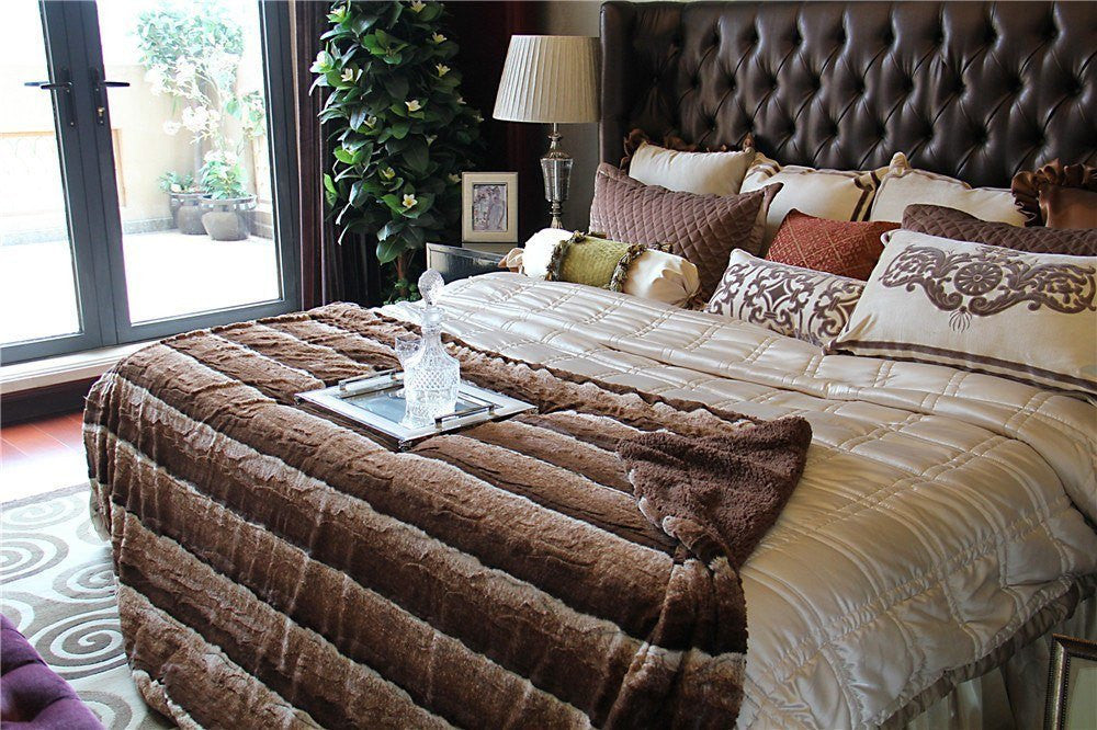 Tache Golden Brown Faux Fur Sherpa Throw Blanket (DY01) - Tache Home Fashion