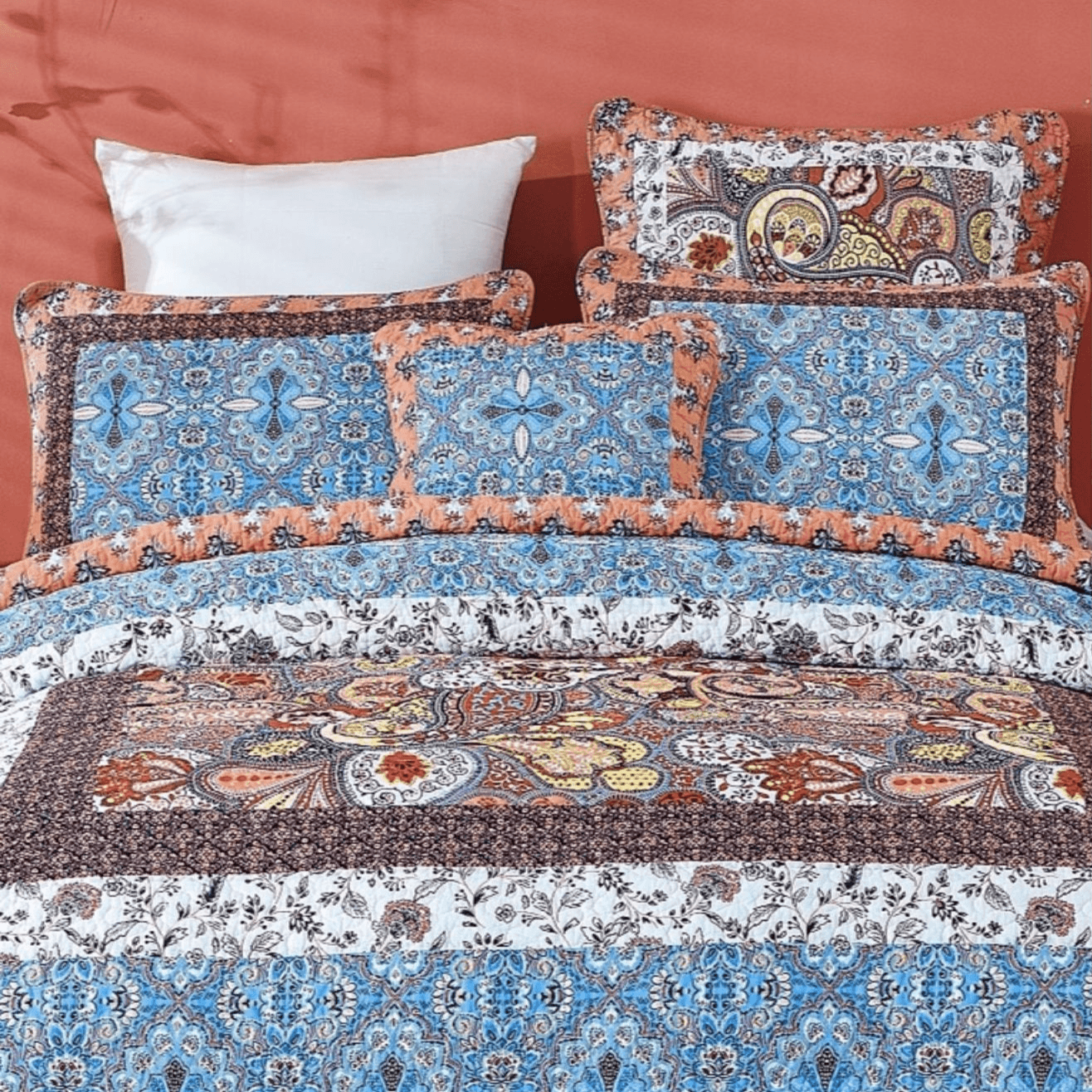 Tache Cotton Patchwork Paisley Floral Bohemian Mosaic Paradise Euro Sham (JHW-933) - Tache Home Fashion