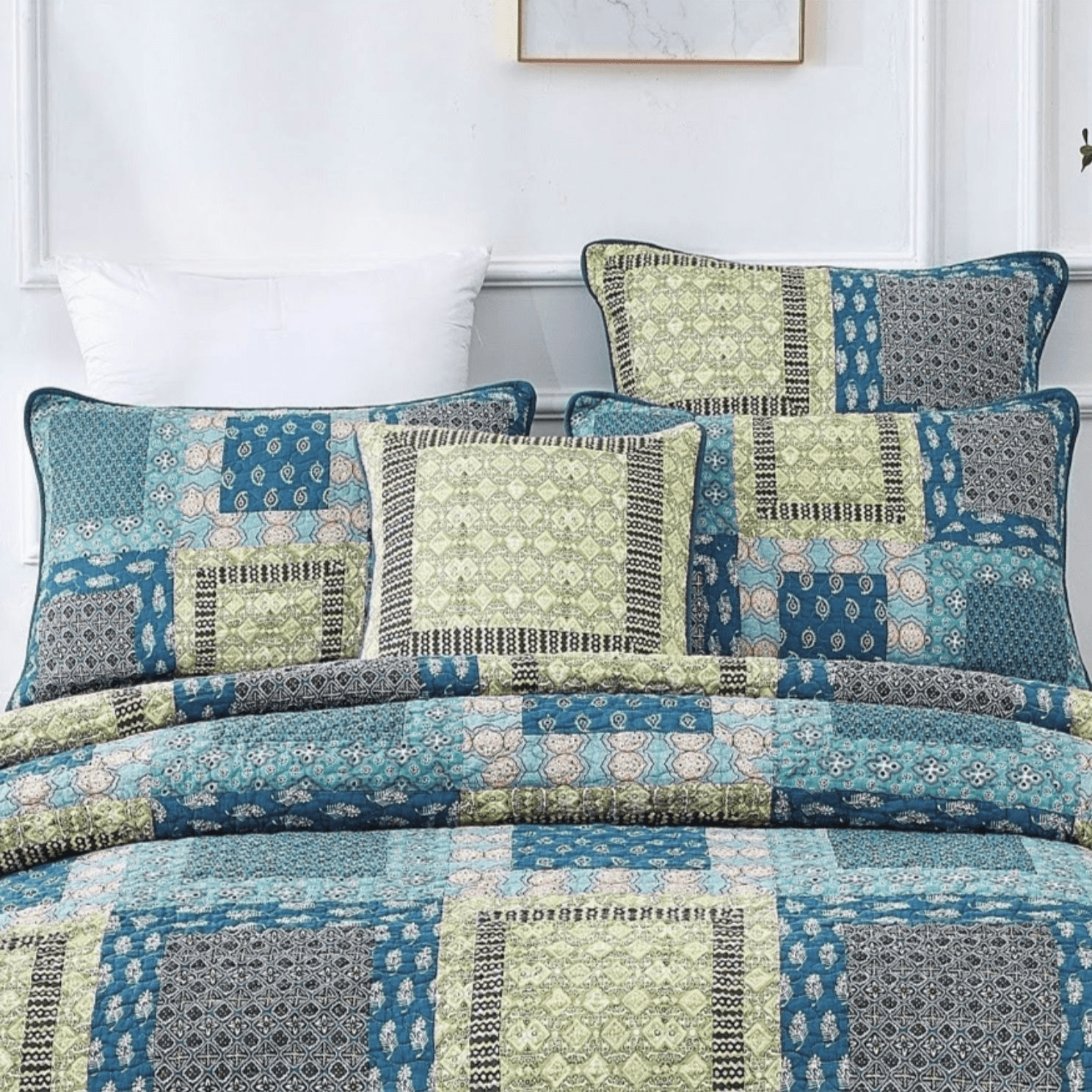 Tache Cotton Patchwork Teal Blue Green Paisley Bohemian Ocean Cushion Cover 2-Pieces (JHW-888) - Tache Home Fashion
