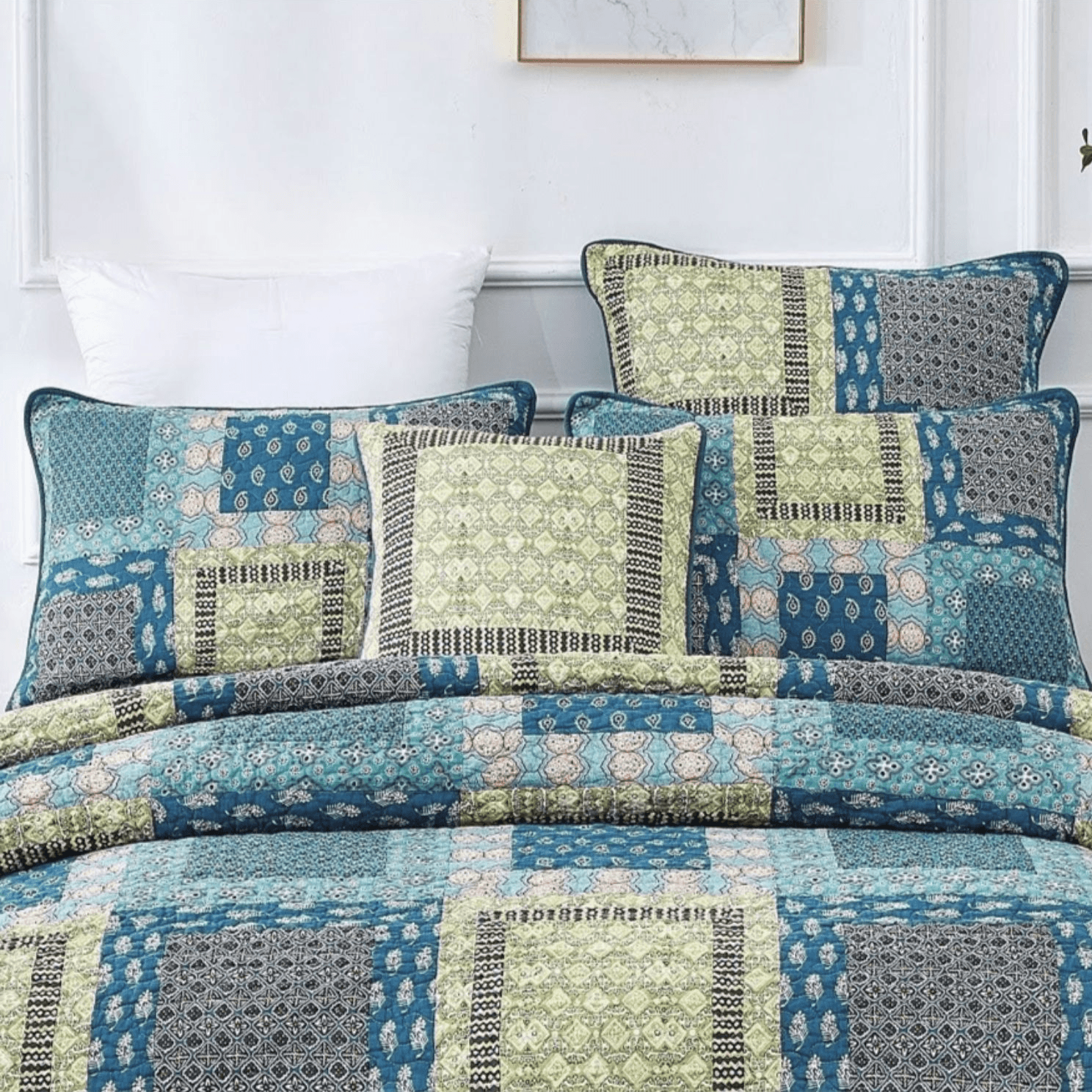 Tache Cotton Patchwork Teal Blue Green Paisley Bohemian Ocean Euro Sham (JHW-888) - Tache Home Fashion