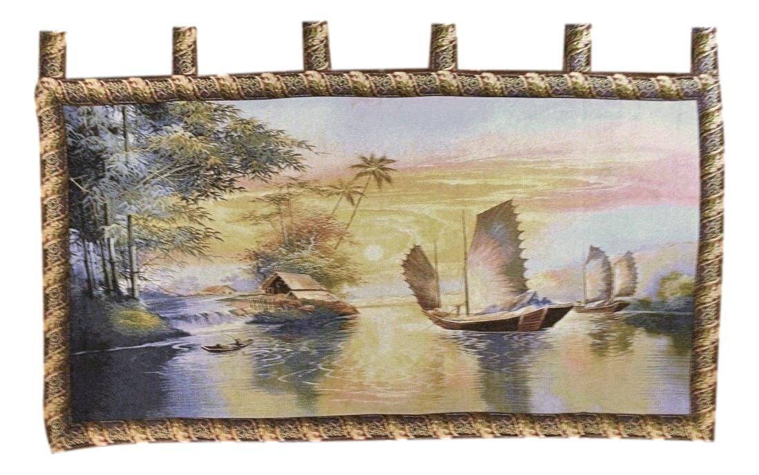 Tache 28 x 55 Exotic Ships on The Horizon Coastal Tapestry Wall Hanging (WH-DB15152) - Tache Home Fashion