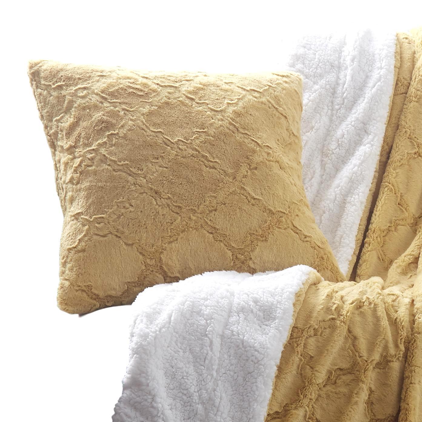 Tache Faux Fur Mustard Yellow Moroccan Lattice Pattern Cushion Cover / Euro Sham (3397) - Tache Home Fashion