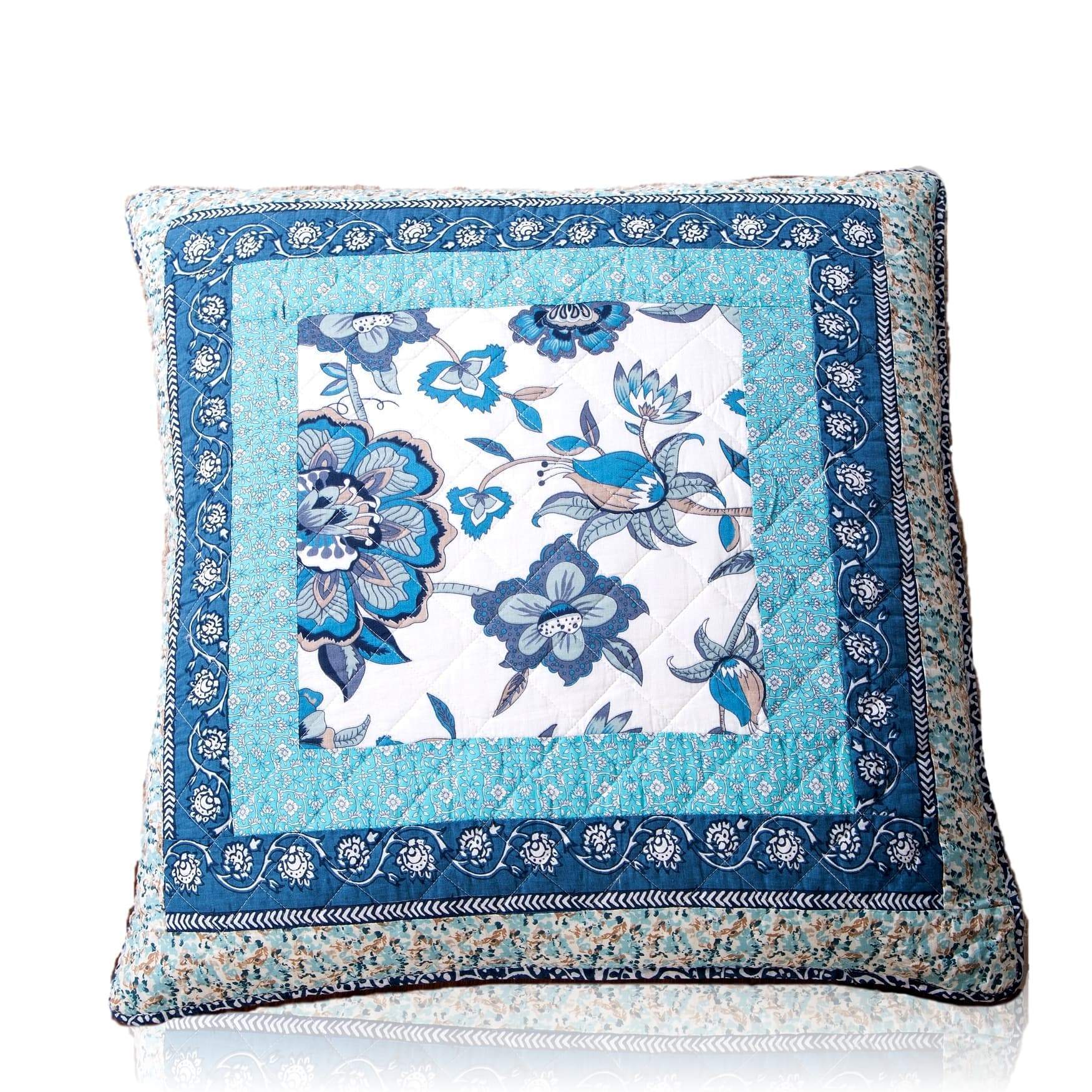 Tache 1 Piece 100% Cotton Floral Patchwork Blue Elegance Euro Sham (JHW-657-EURO) - Tache Home Fashion