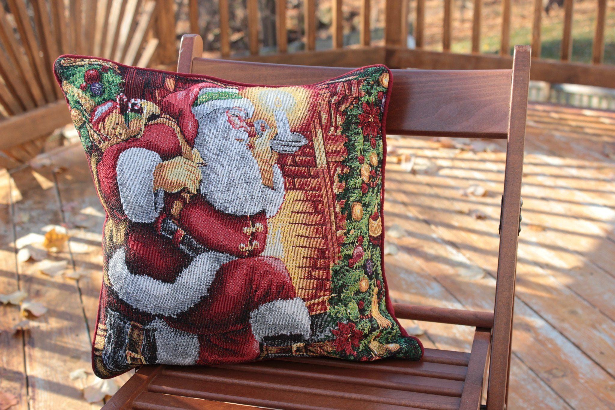 Tache Festive Santa Down the Chimney Tapestry Throw Pillow Cover (DB11533CC) - Tache Home Fashion