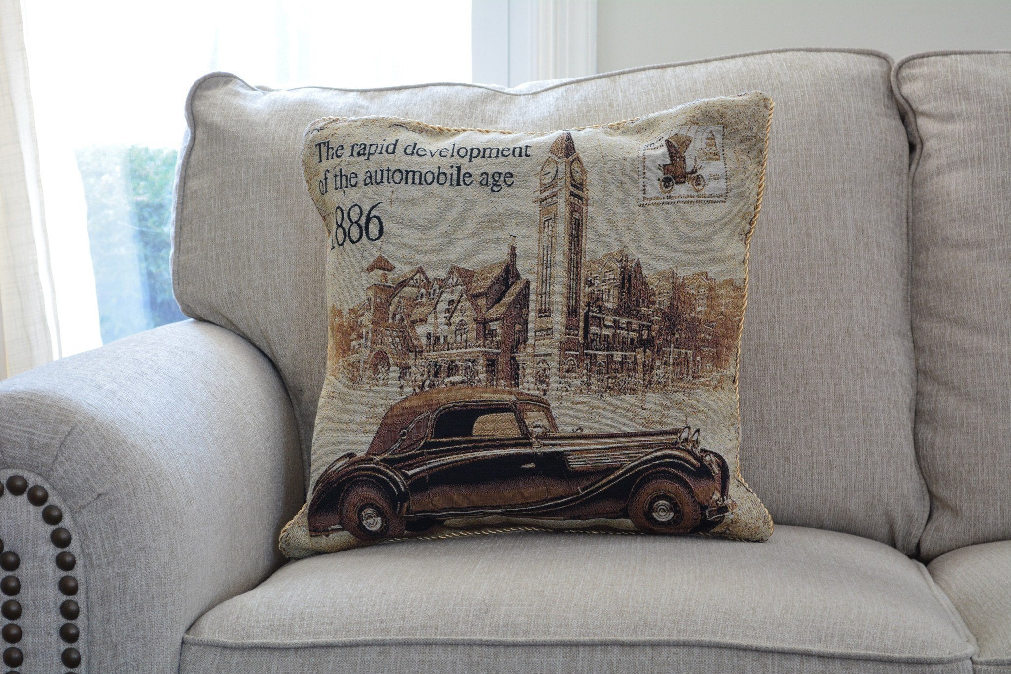 Tache Drive Benz into Town Vintage Big Ben London Postcard Throw Pillow Cover (16543) - Tache Home Fashion
