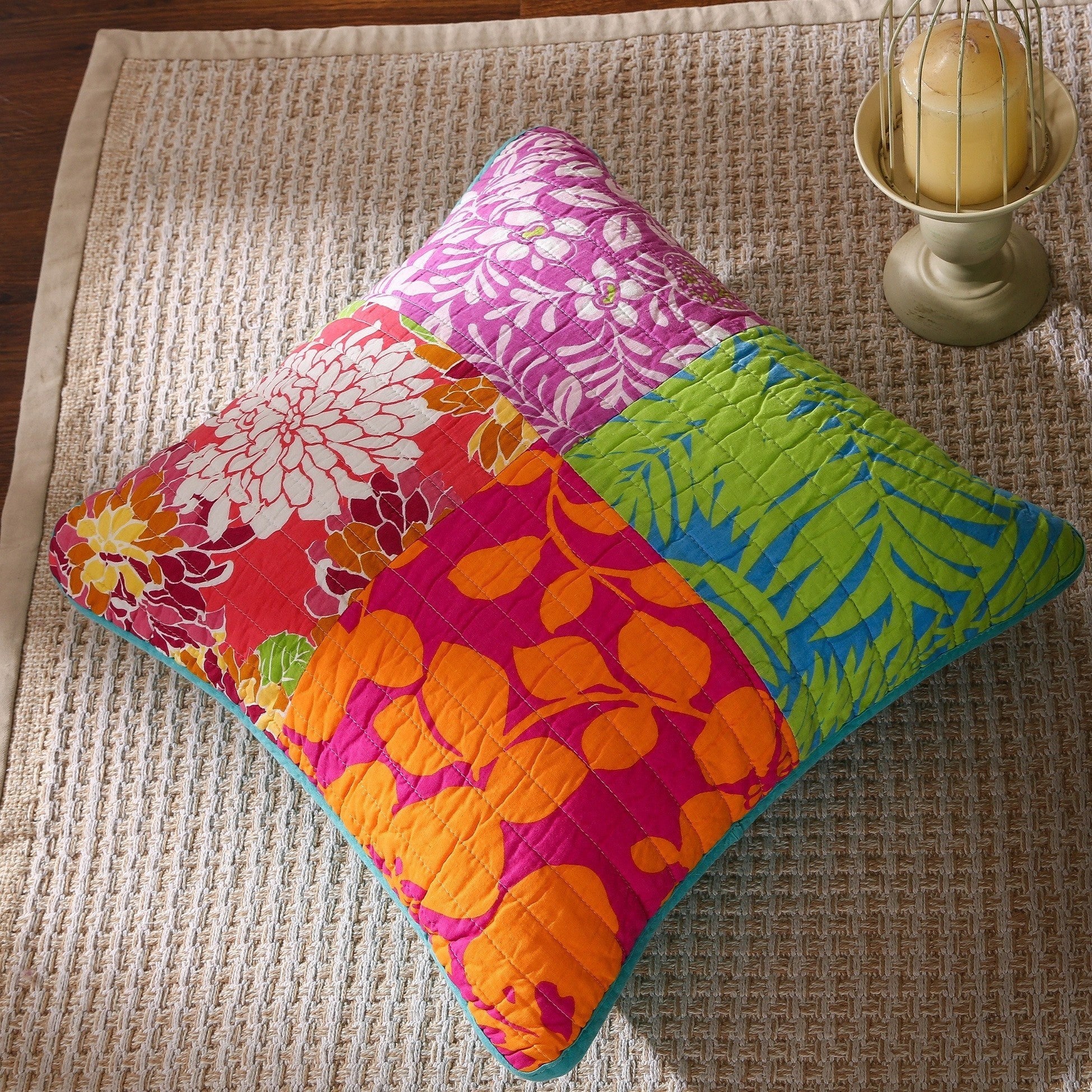 Tache 2 Piece Cotton Colorful Flower Power Party Patchwork Cushion Cover (FloralPatchwork-CC) - Tache Home Fashion