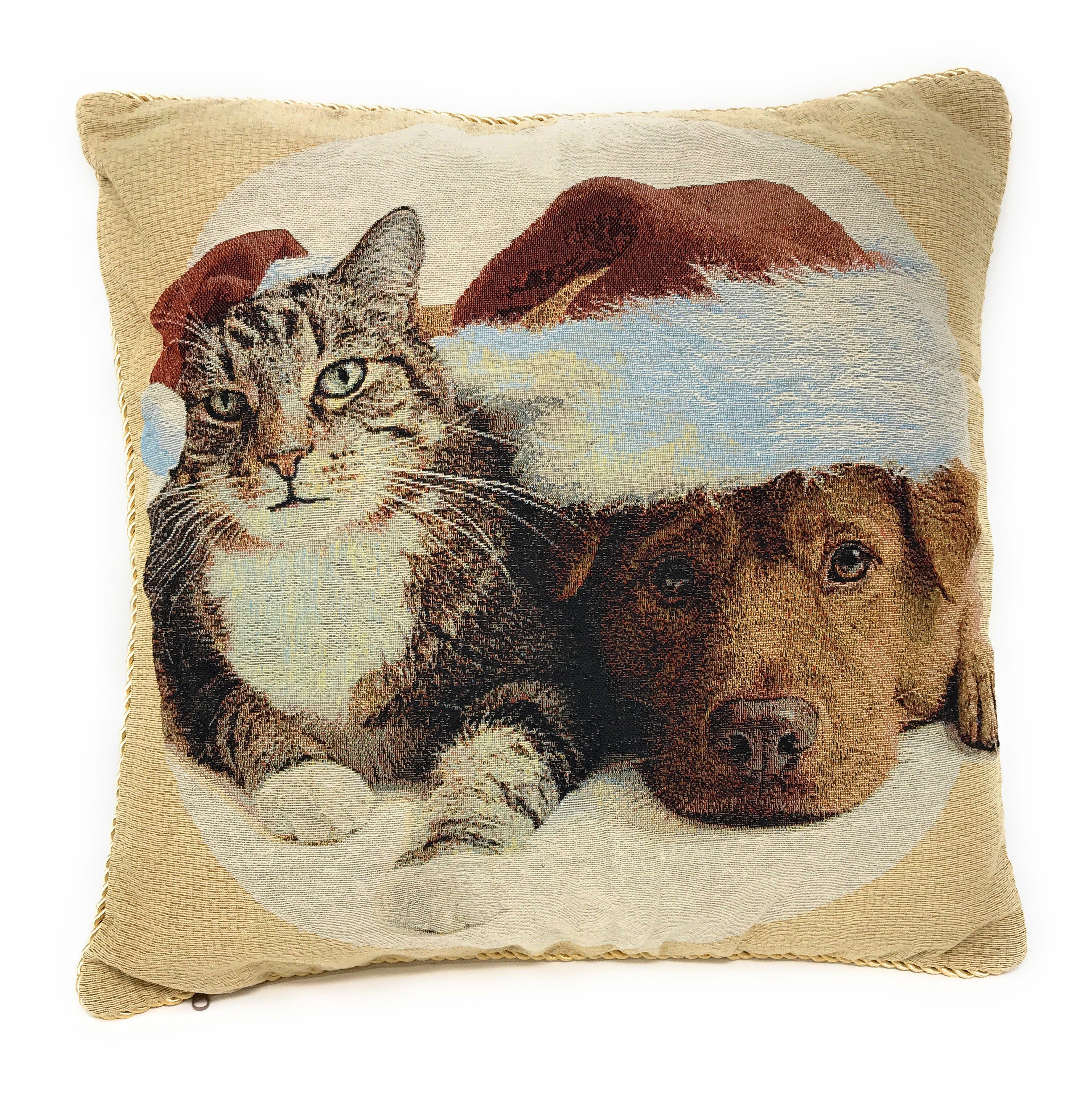 Tache Best Friend Pets Dog and Cat Christmas Tapestry Woven Throw Pillow Cover (16461) - Tache Home Fashion