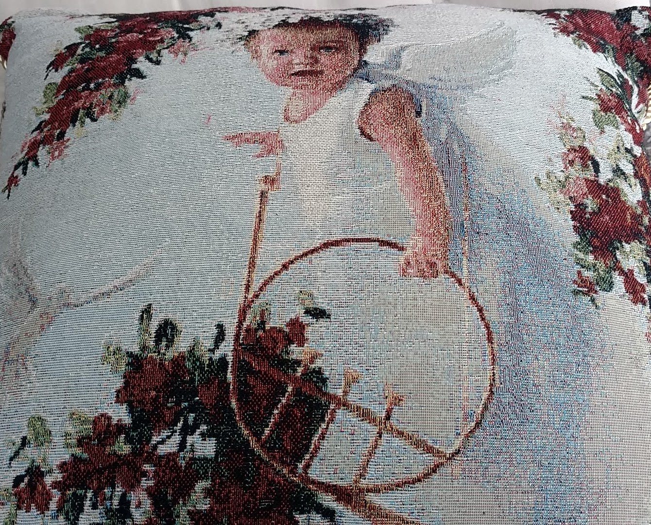 Tache Cupid's Horn Antique Rose Bird Dove Woven Tapestry Throw Pillow Cover (16375) - Tache Home Fashion