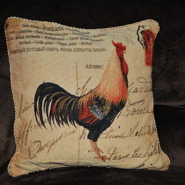 Tache Postcard Rooster Vintage Tapestry Woven Throw Pillow Cover (CC-15051) - Tache Home Fashion